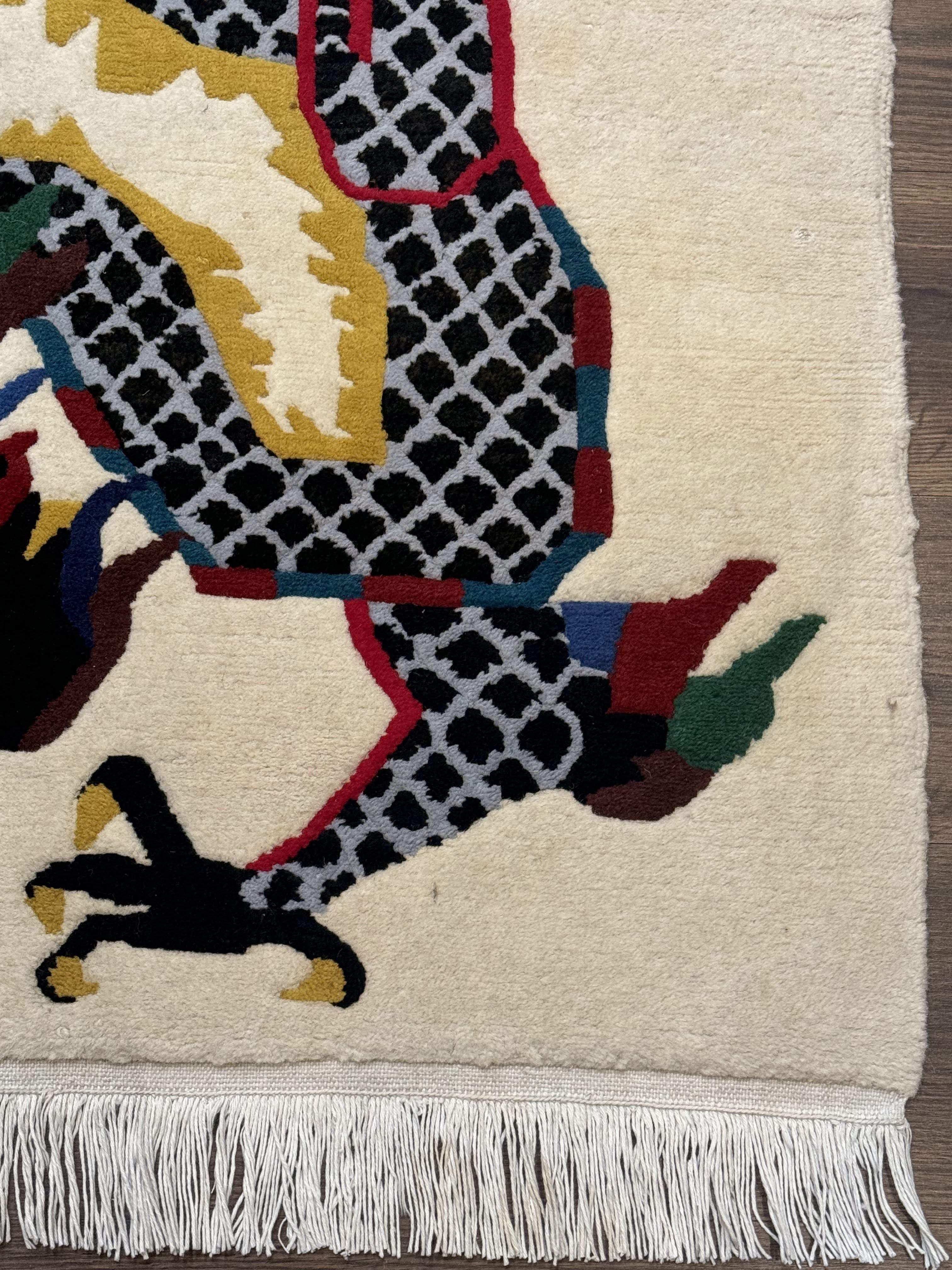 Chinese Dragon Rug 3x5 – Ivory, Hand-Knotted Wool, Vintage Carpet - Jewel Rugs