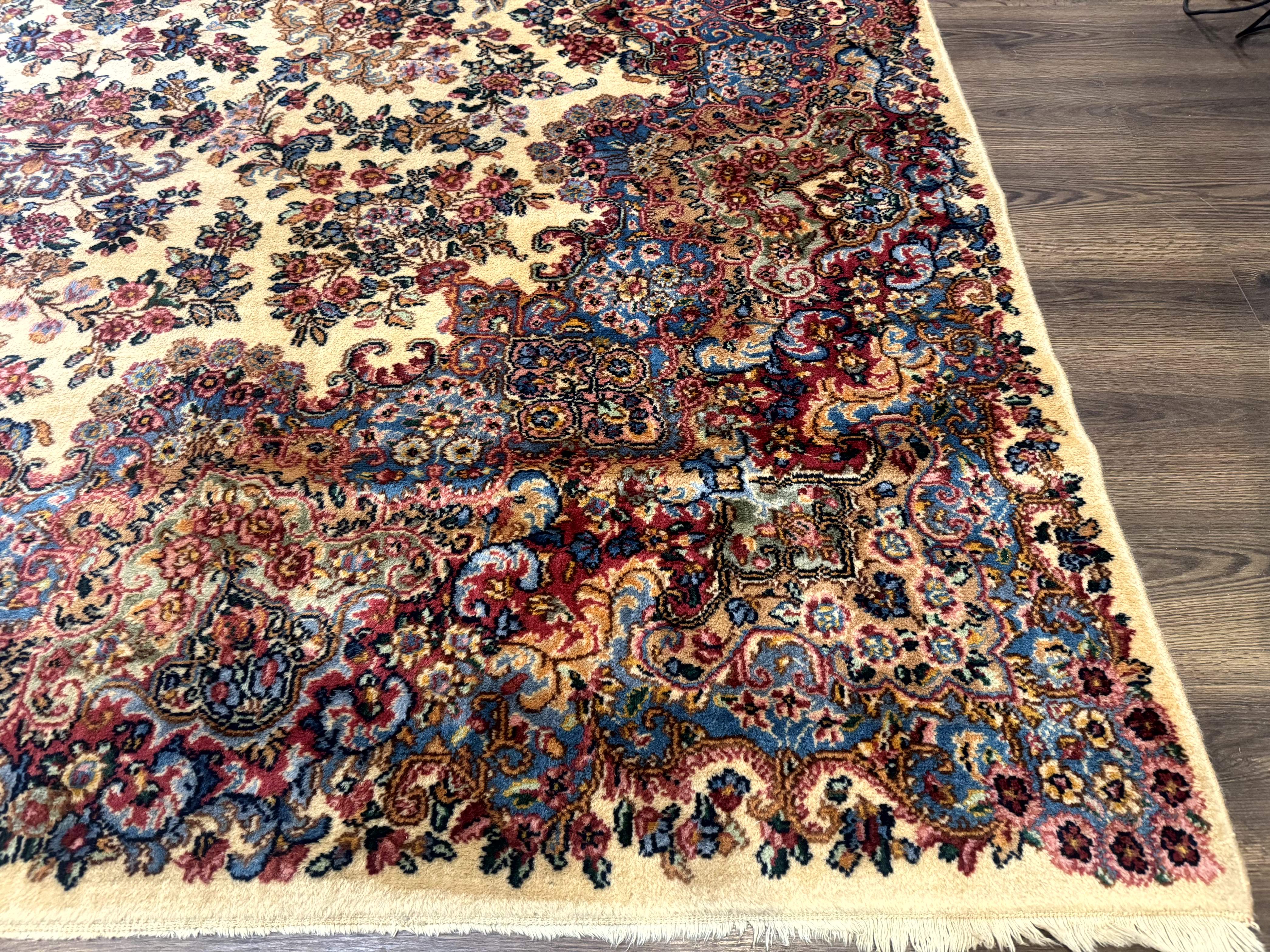 Karastan Kirman Rug 9x15, Large Palace Sized Wool Antique Karastan Lanamar Carpet #5530, Ivory - Jewel Rugs