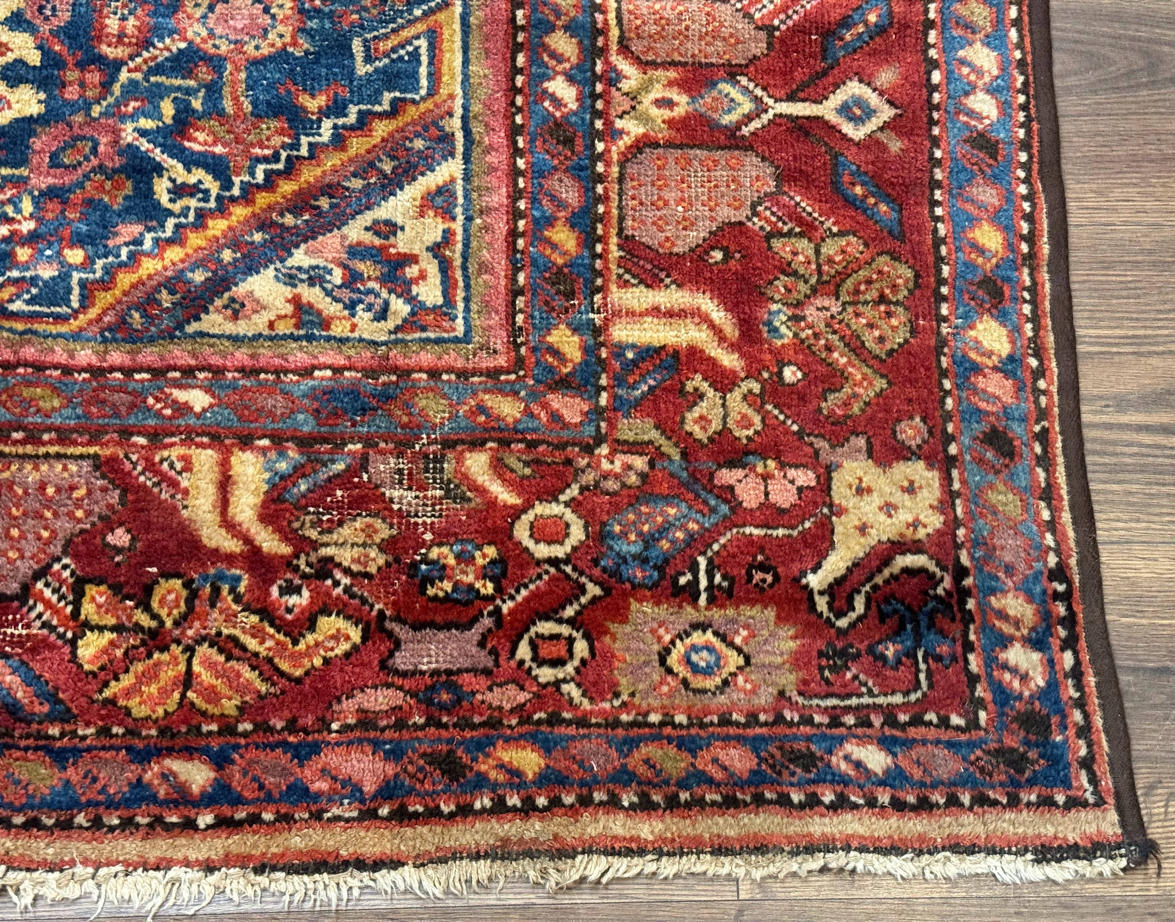 Antique Persian Rug 4x7, Blue and Red Malayer Carpet, Rare - Jewel Rugs