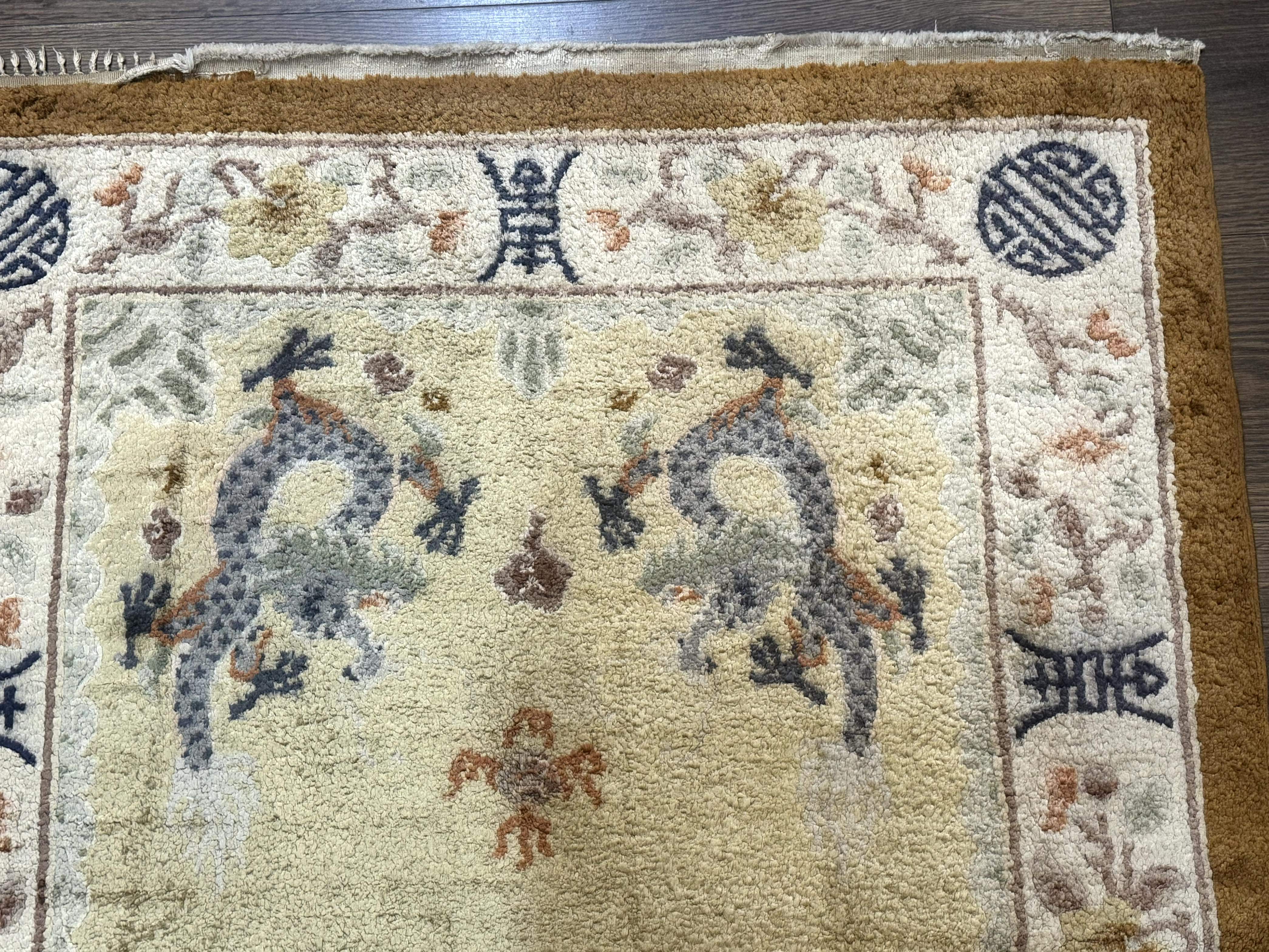 Chinese Silk Rug 3x5, Dragons, Hand Knotted, Cream - Jewel Rugs