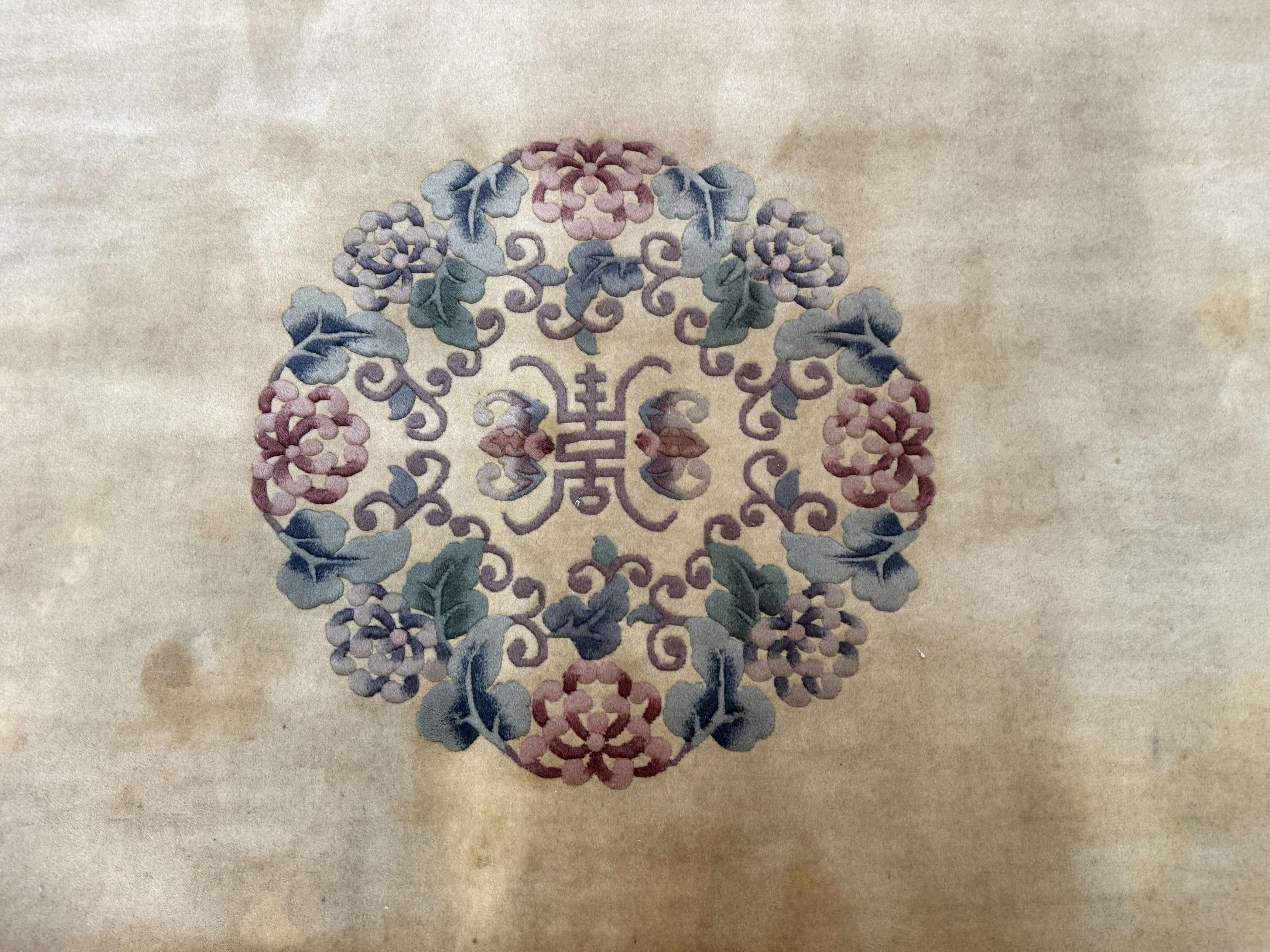 Chinese Wool Rug 8x10, Chinese 90 Line Carpet, Carving Sculpted Rug, Cream and Light Blue - Jewel Rugs