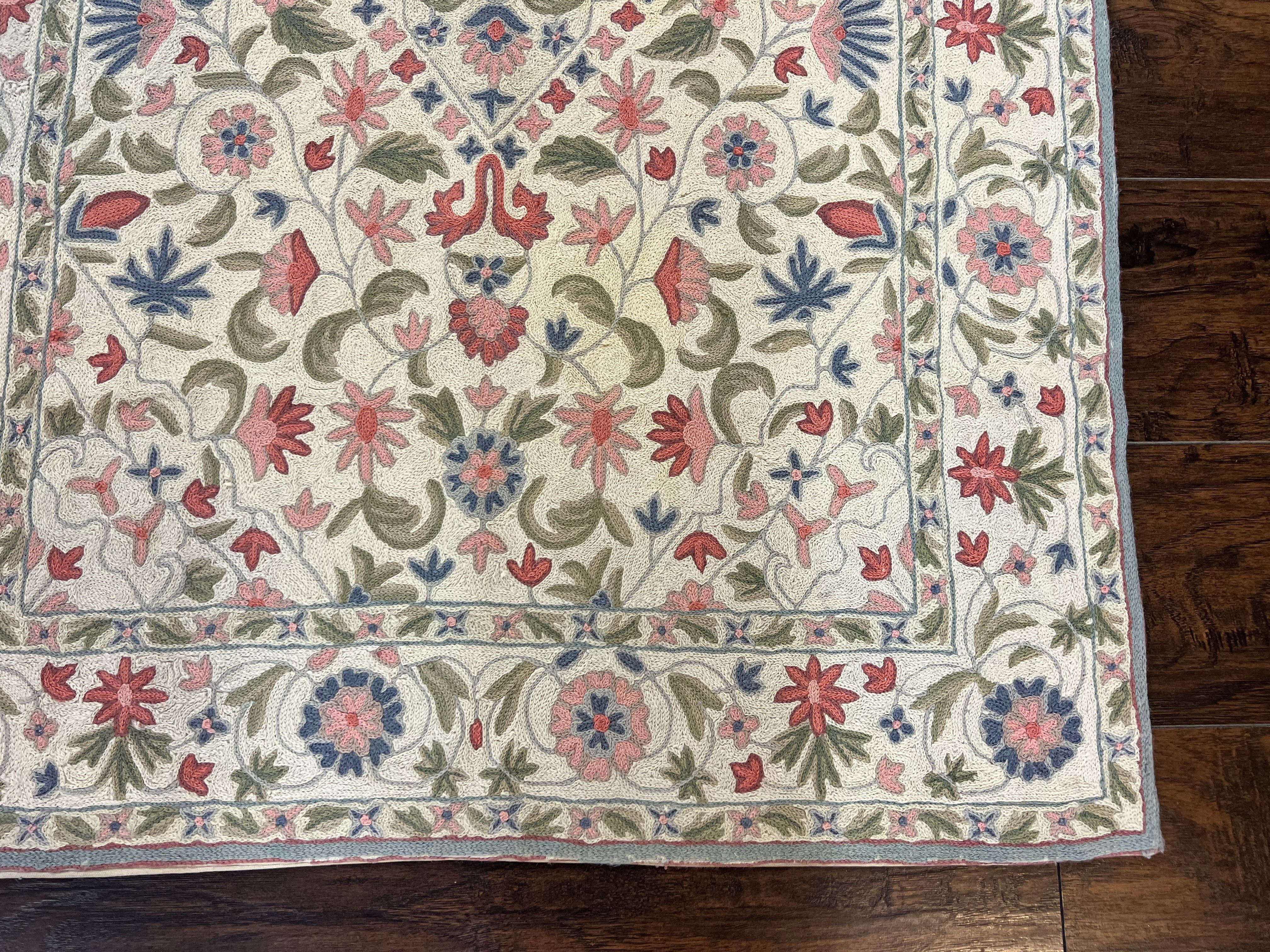Hand Stitched Indian Rug 4x5, Floral, Vintage Hand Embroidered Rug - Jewel Rugs