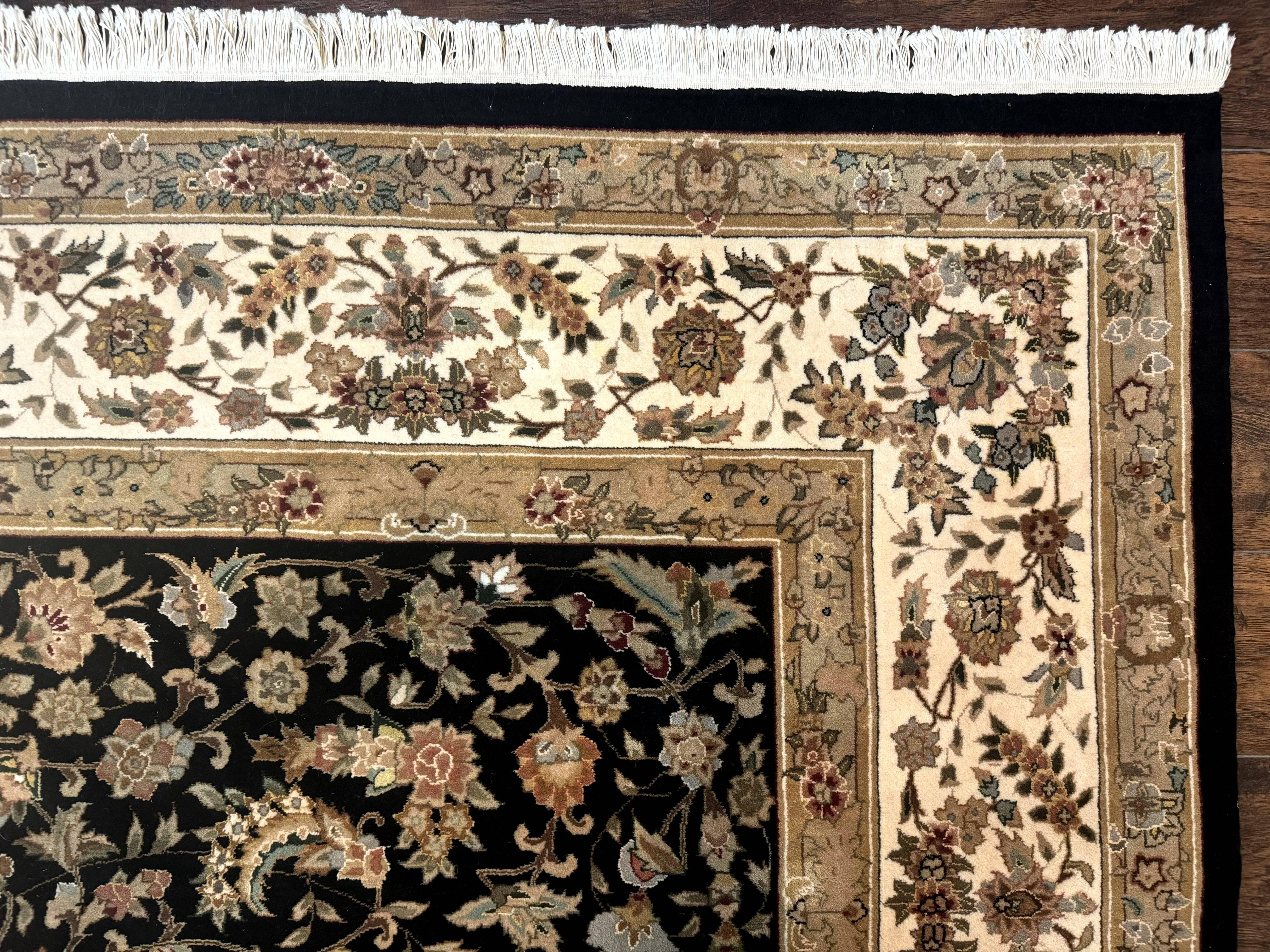 Sino Persian Rug 9x12, Floral Medallion, Black and Ivory, Elegant - Jewel Rugs