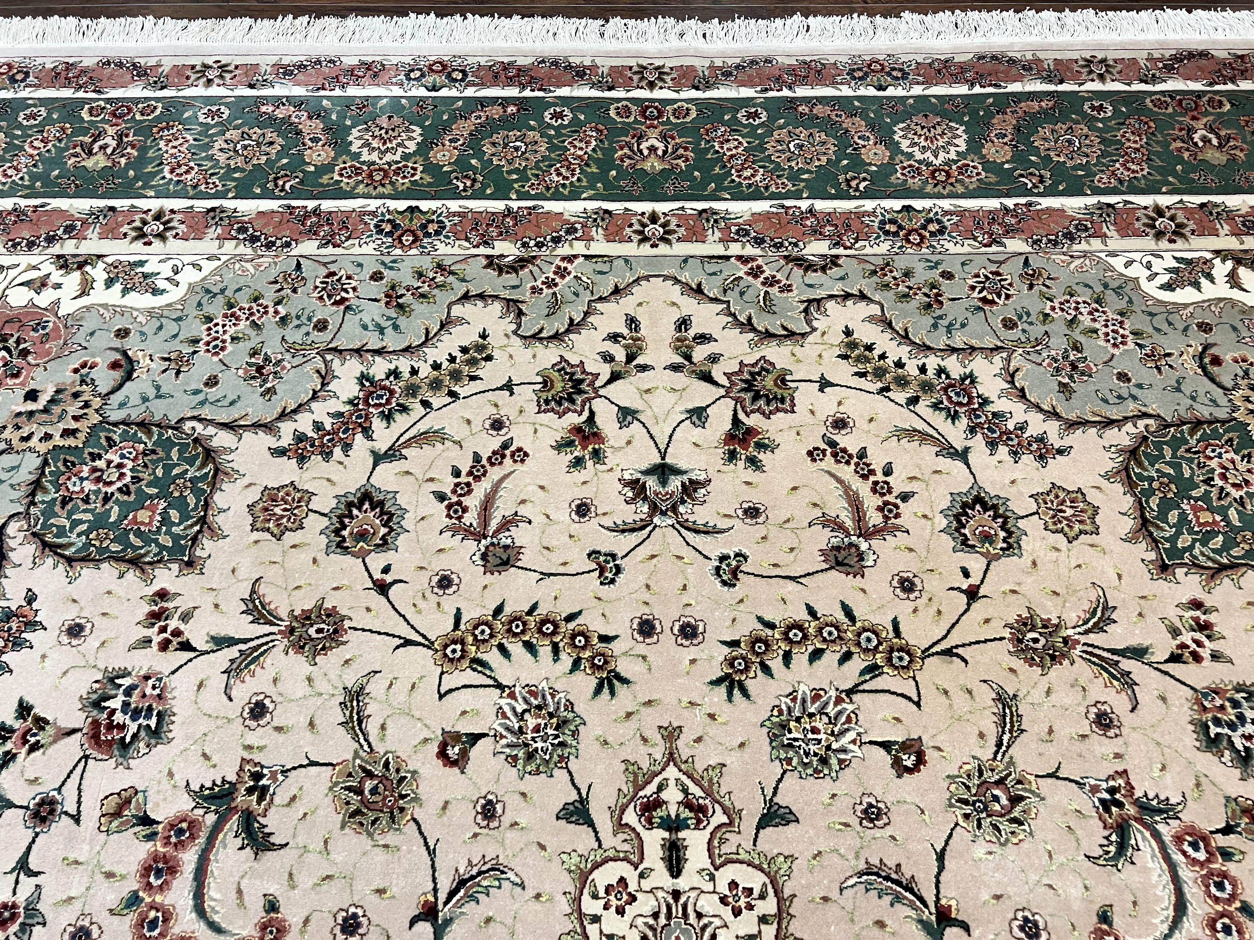 Magnificent Sino Persian Rug 10x14, Wool & Silk Highlights Vintage Hand Knotted Oriental Carpet, Floral Medallion Rug, Very Fine - Jewel Rugs