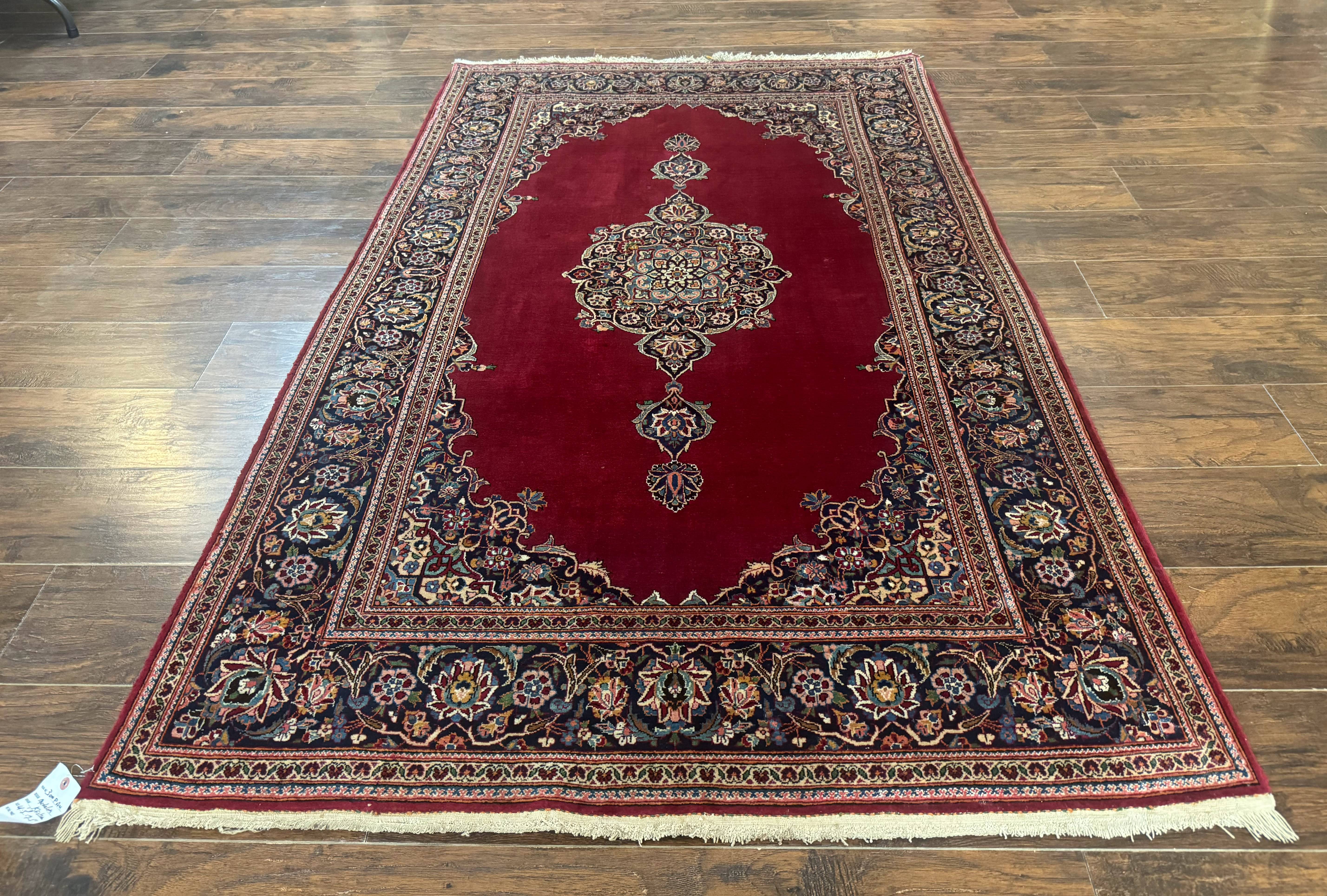 Antique Persian Kashan Rug 4x7, Semi Open Field, Pomegranate Red - Jewel Rugs