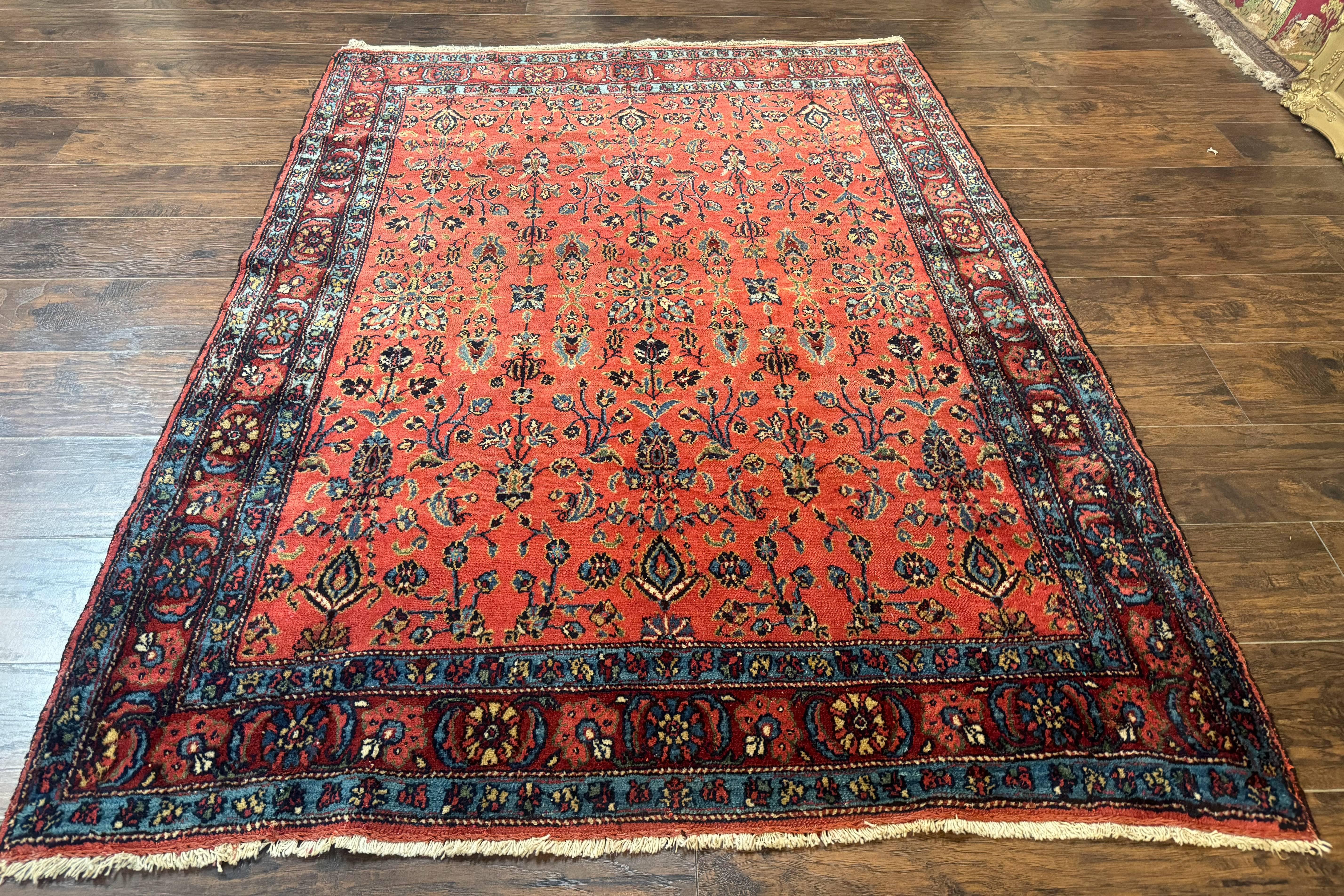 Antique Persian Tribal Rug 5 x 6.6, Tomato Red, Hamadan Angelas Rug - Jewel Rugs