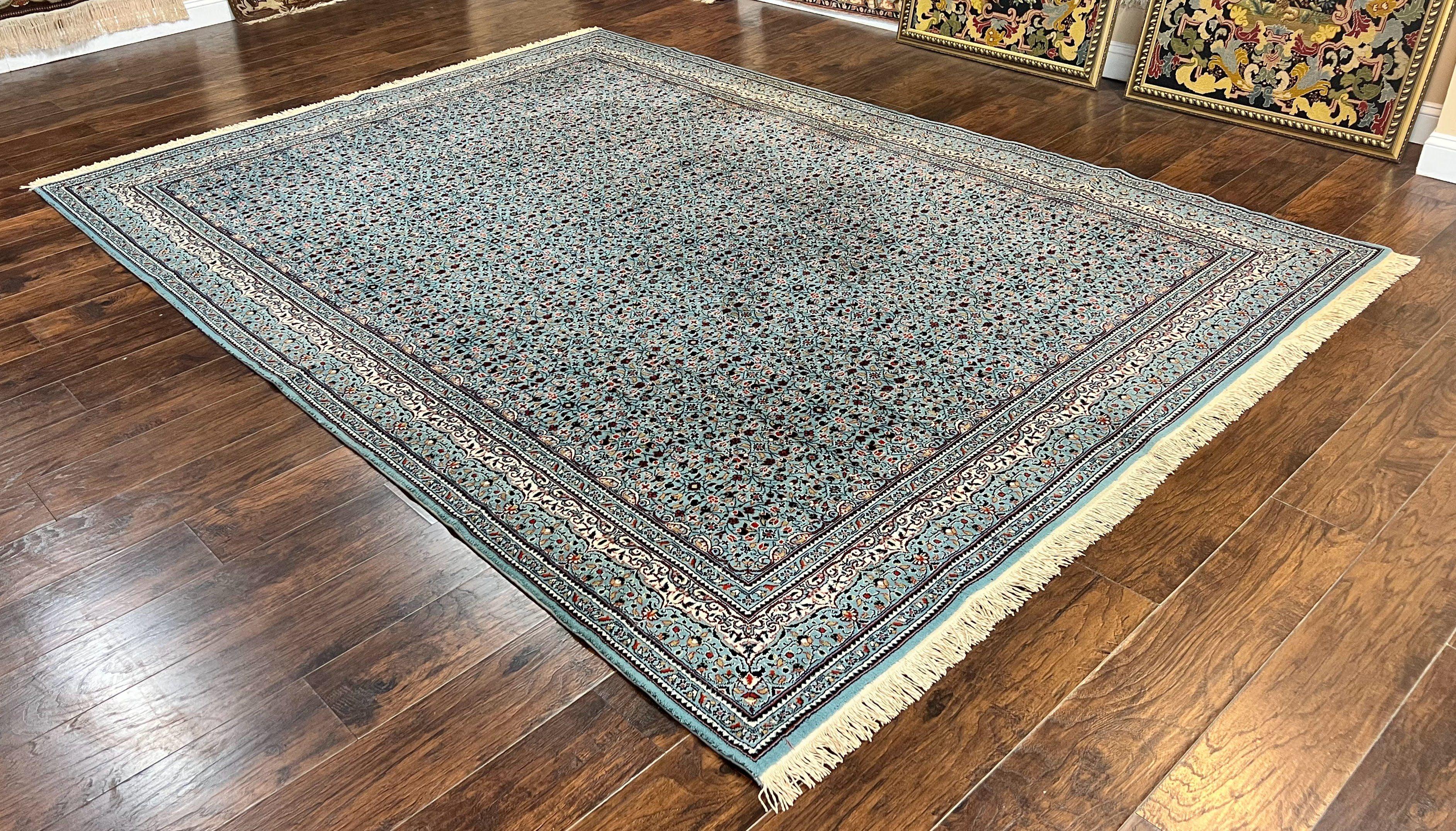 Belgium Power Loomed Rug 8x11, Turkish Hereke Design, Allover Pattern, Light Blue & Ivory, Room Sized Wool Vintage Oriental Carpet - Jewel Rugs