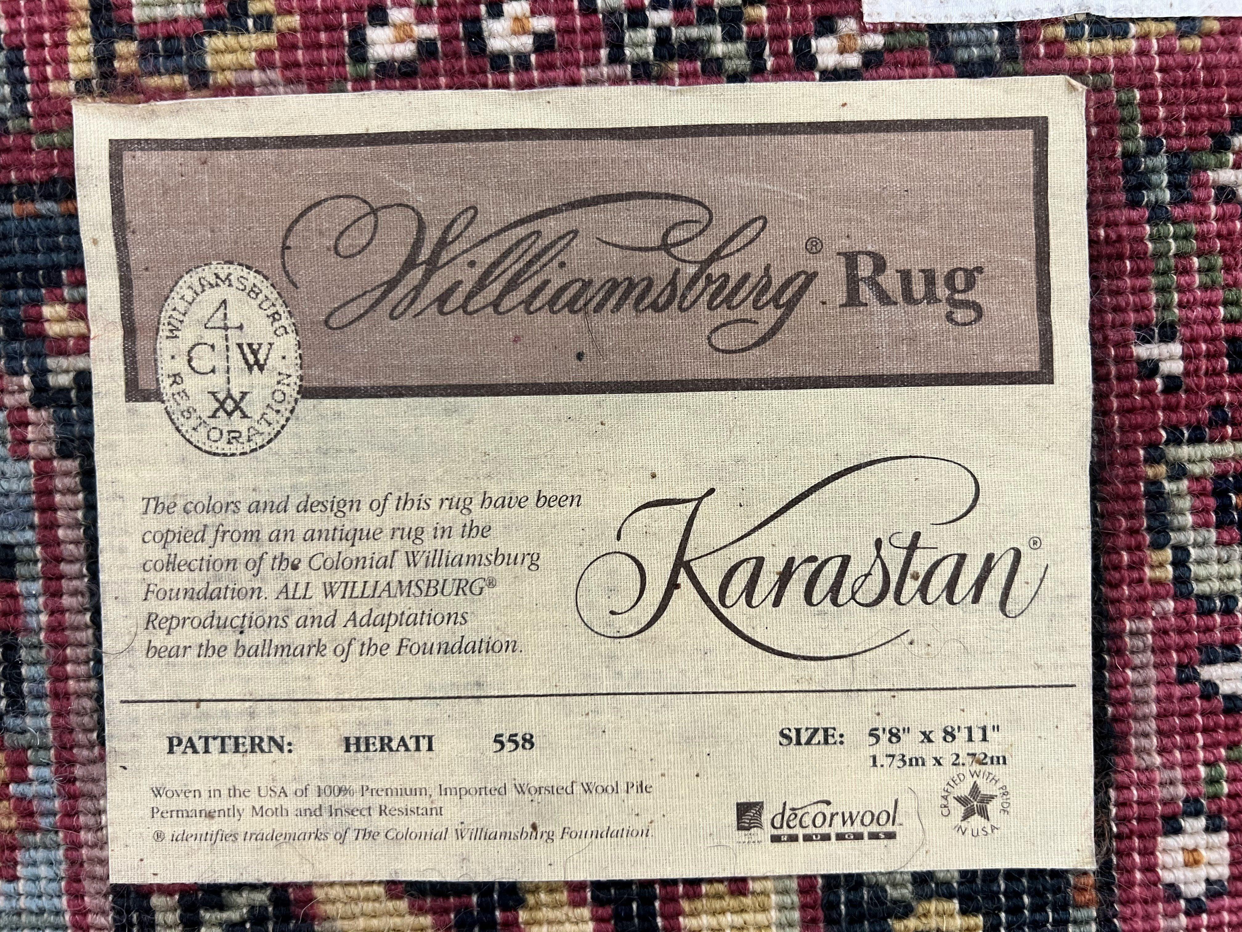 Karastan Rug 6x9, Williamsburg Herati #558, Wool Karastan Carpet, Vintage Karastan Persian Area Rug, Wool Pile - Jewel Rugs
