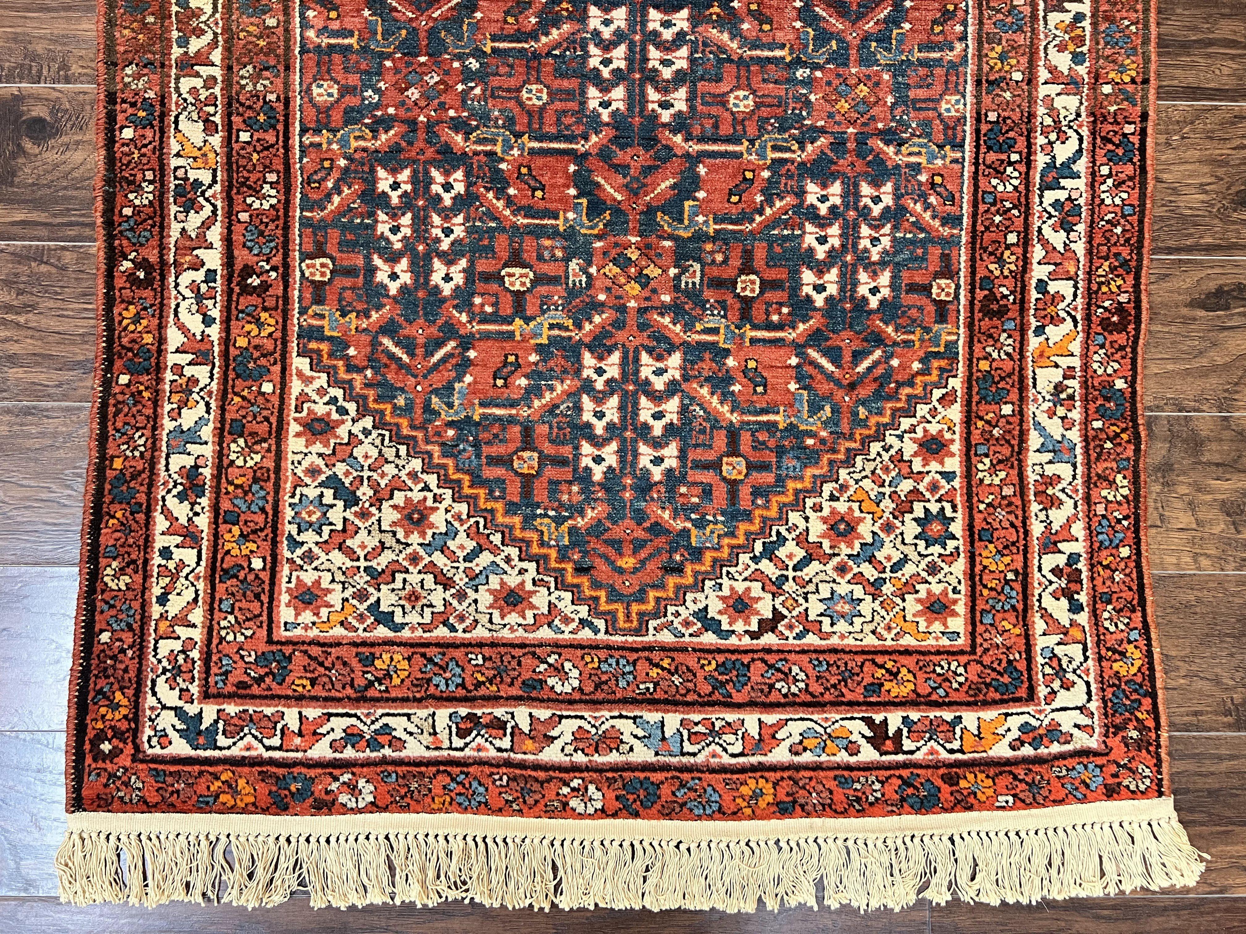 Persian Malayer Rug 4x7, Tribal Rug, Geometric, Antique Oriental Carpet, Red Blue Cream, Boho Rug, Hand Knotted Wool Rug - Jewel Rugs