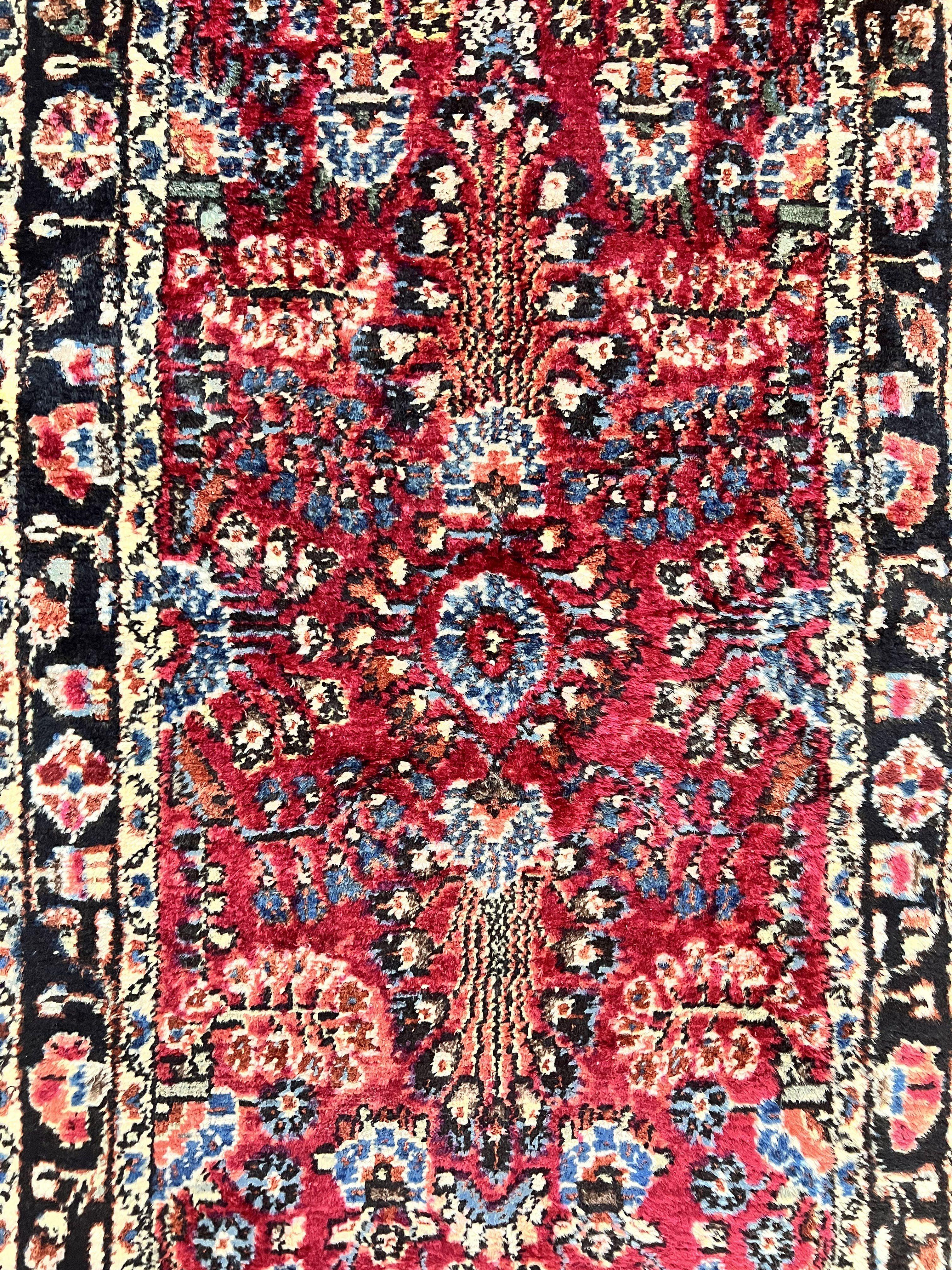 Antique Persian Runner Rug 2.9 x 17, Rare Sarouk Runner, Handmade Wool Rug for Hallway, Red, Floral - Jewel Rugs