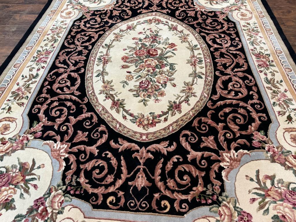 Aubusson Rug 8x10, Floral, Wool Pile, Elegant, European Design, Handmade, Fine - Jewel Rugs