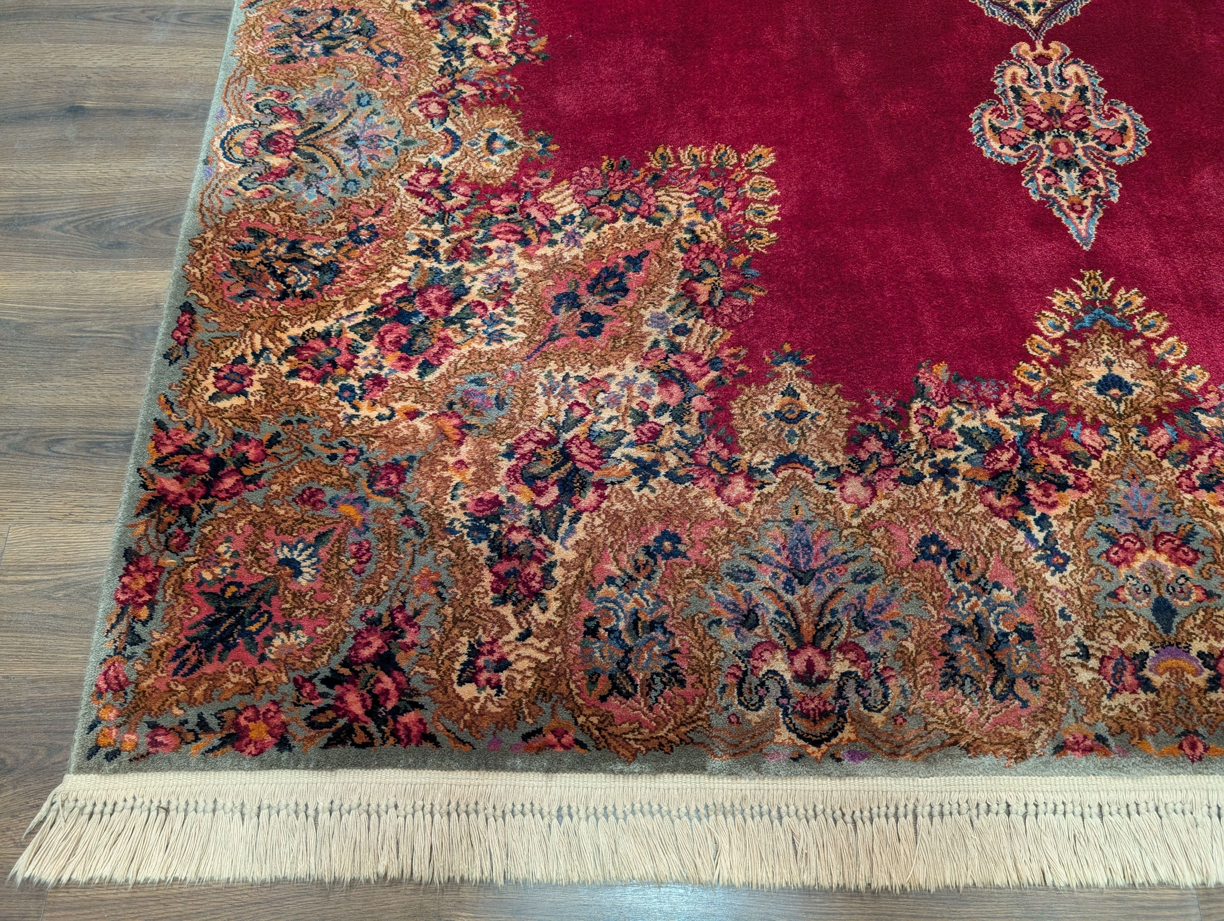Karastan Rug 8.8 x 12, Kirman Red Medallion #762, Wool Vintage Karastan - Jewel Rugs