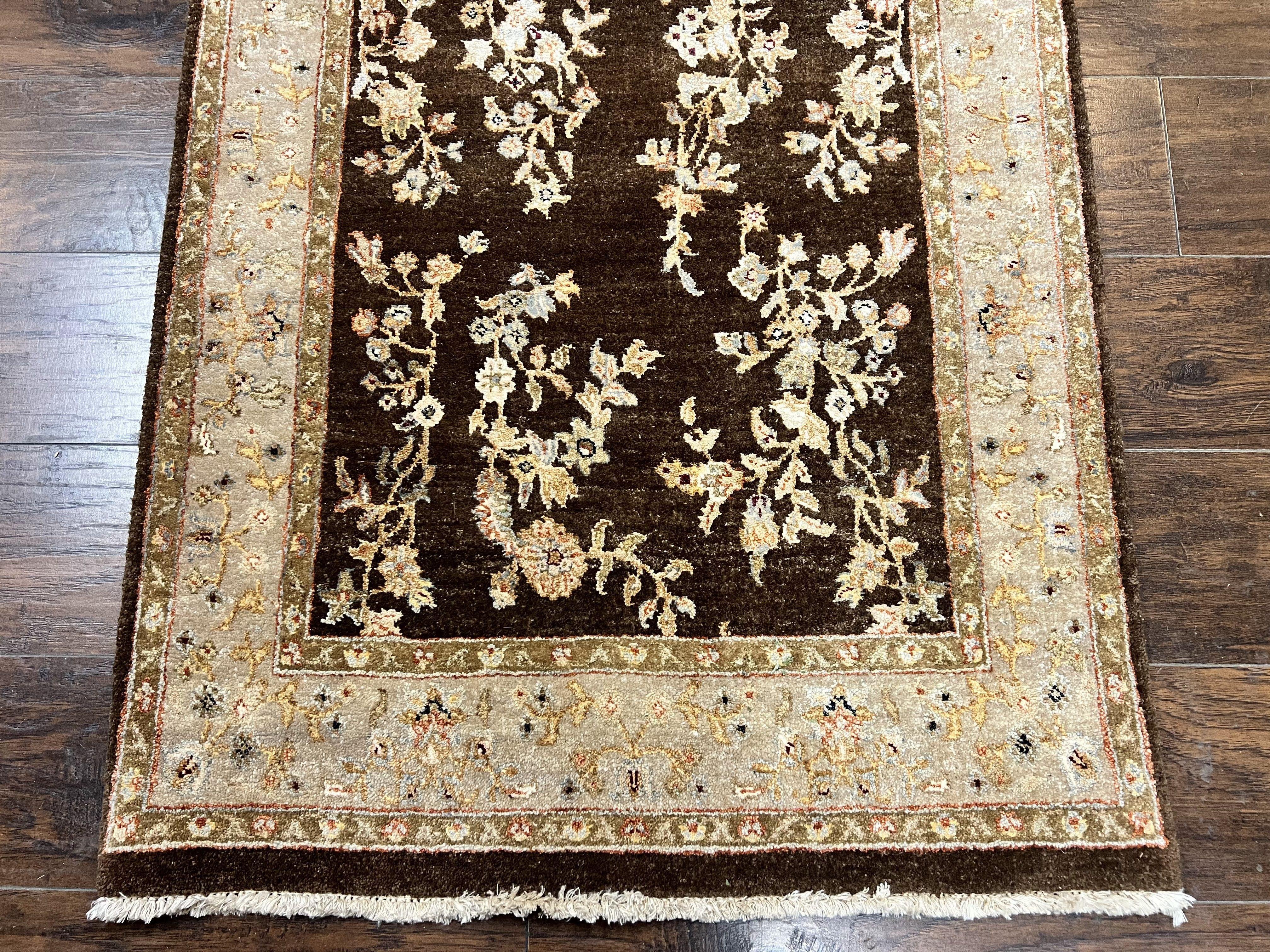Peshawar Runner Rug 3 x 20, Wool Hand Knotted Vintage Pakistani Carpet, Brown & Taupe, Chobi Mahal Floral Rug, Extra Long Hallway Runner - Jewel Rugs