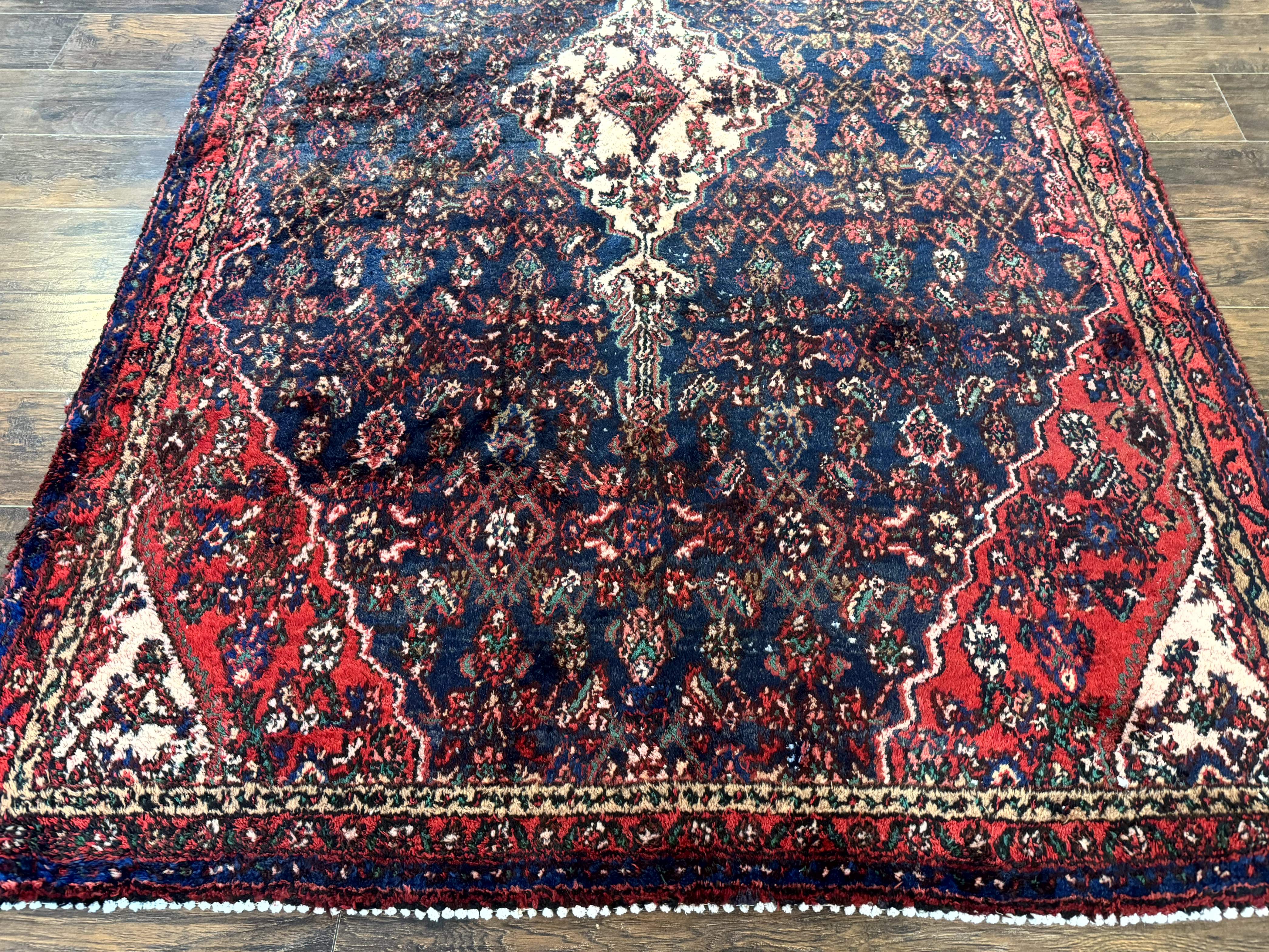 Antique Persian Hamadan Rug 6x9 – Blue and Red, Hand-Knotted Wool Carpet - Jewel Rugs