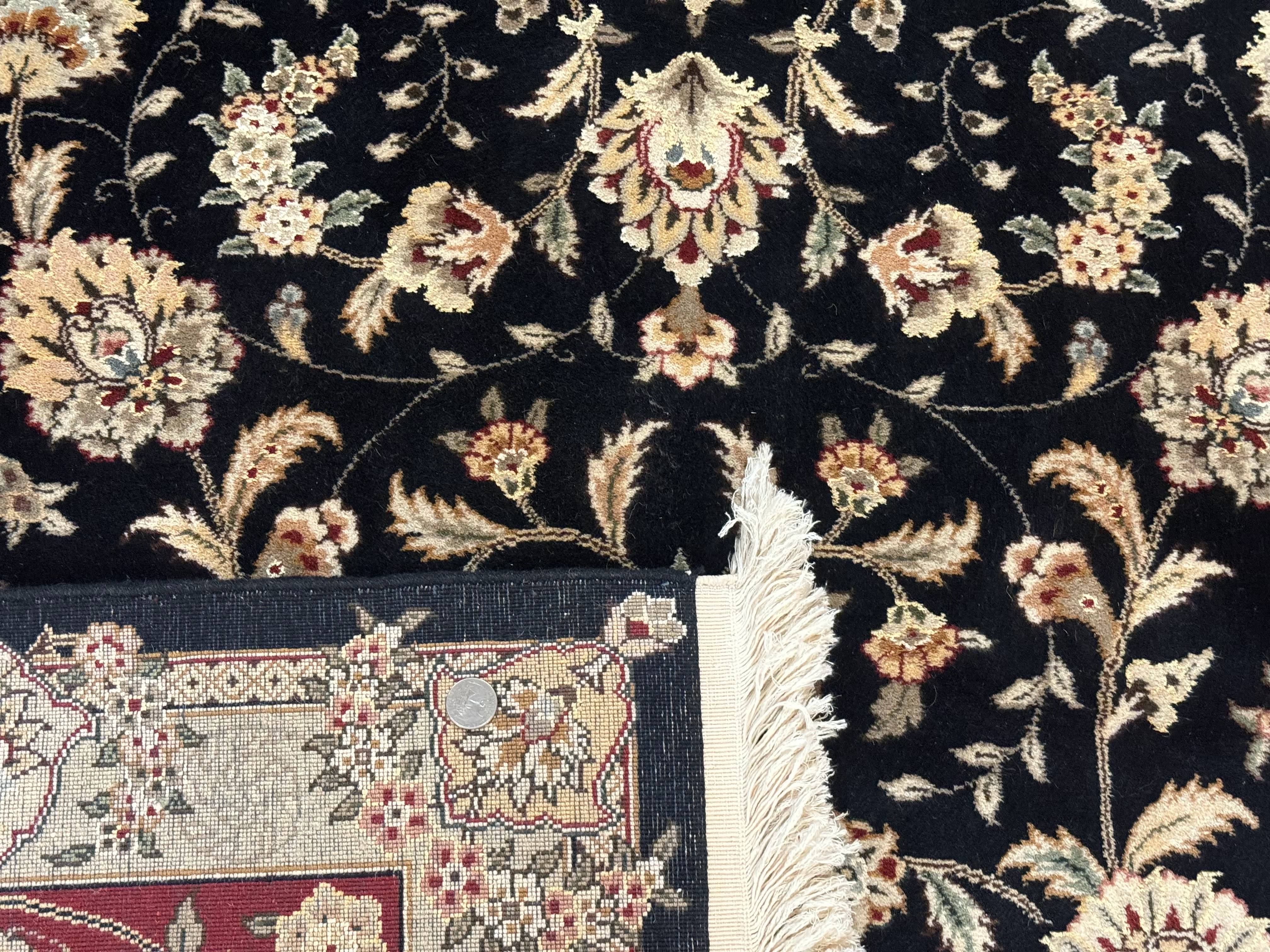 Sino Persian Rug 9x12, Fine Elegant Oriental Carpet 200 KPSI, Black and Dark Red, Allover Floral - Jewel Rugs