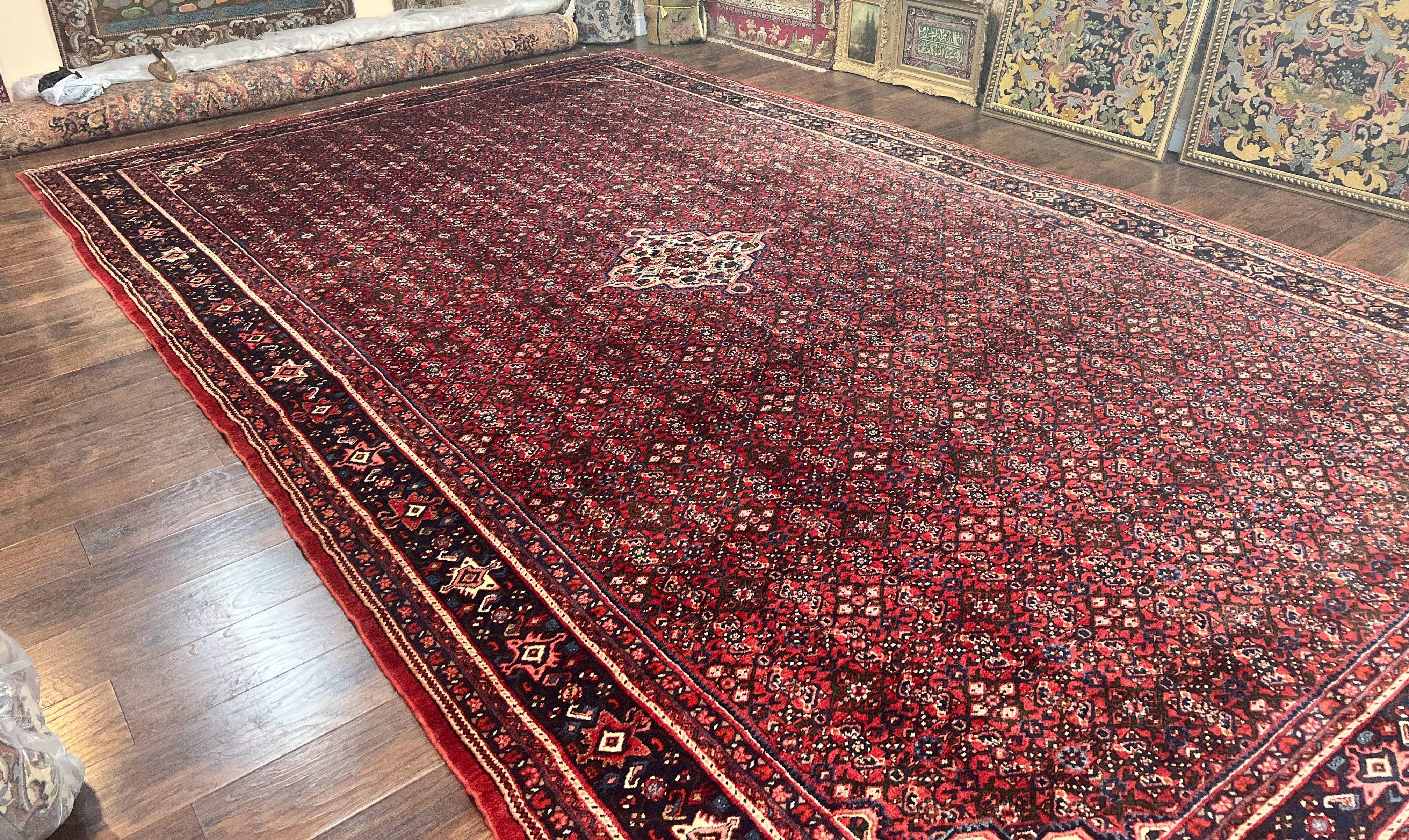 Large Persian Tribal Rug 11x17, Palace Sized Wool Handmade Vintage Carpet, Oversized Hand Knotted Rug, Red, Hamadan Dargazin Rug - Jewel Rugs