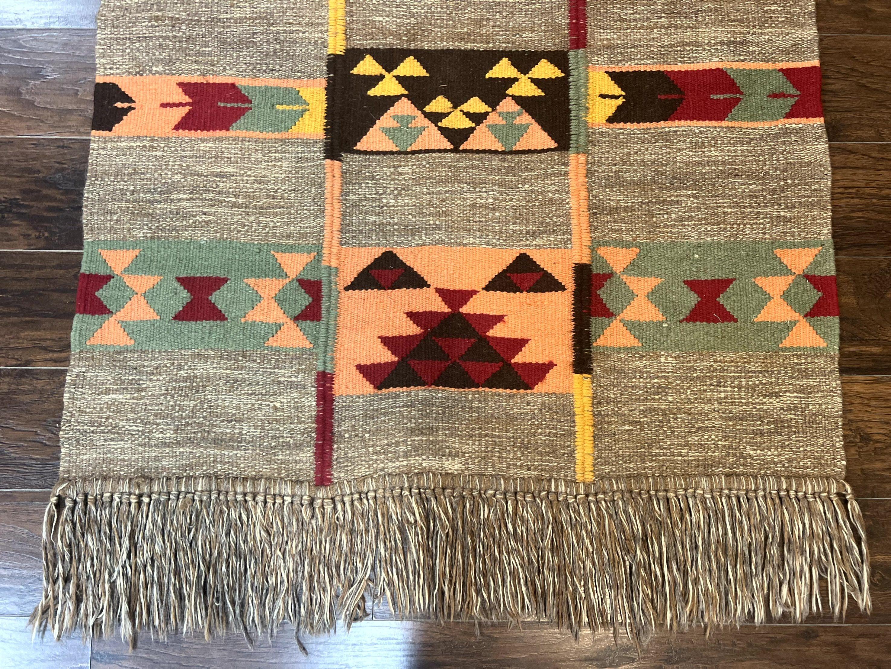 South American Flatweave Rug, Gray, Handmade Vintage Wool Bohemian Blanket - Jewel Rugs
