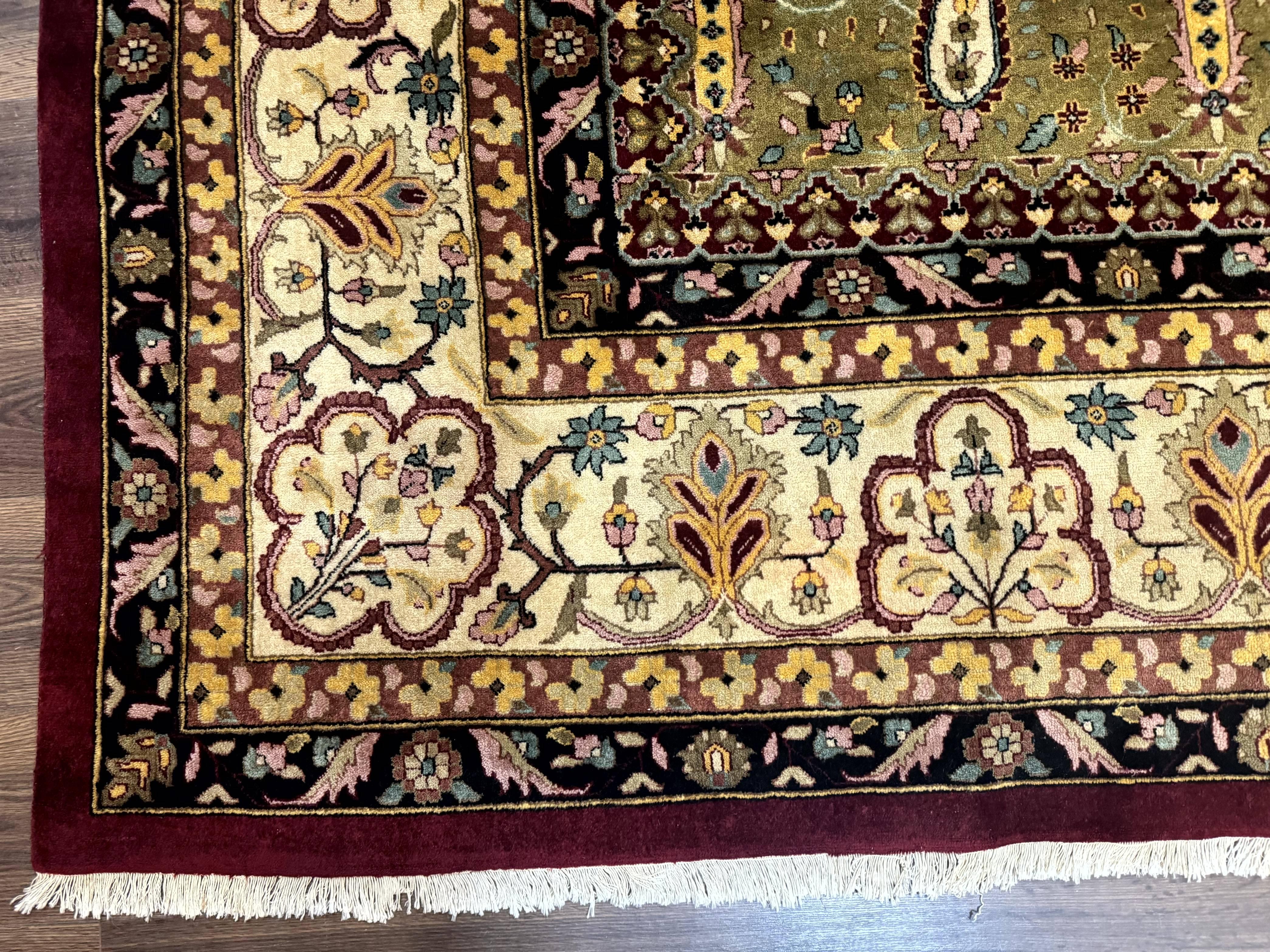 Palace Size Rug 12x15, Indian Agra Rug, Red Green Cream, Floral, Highly Detailed - Jewel Rugs