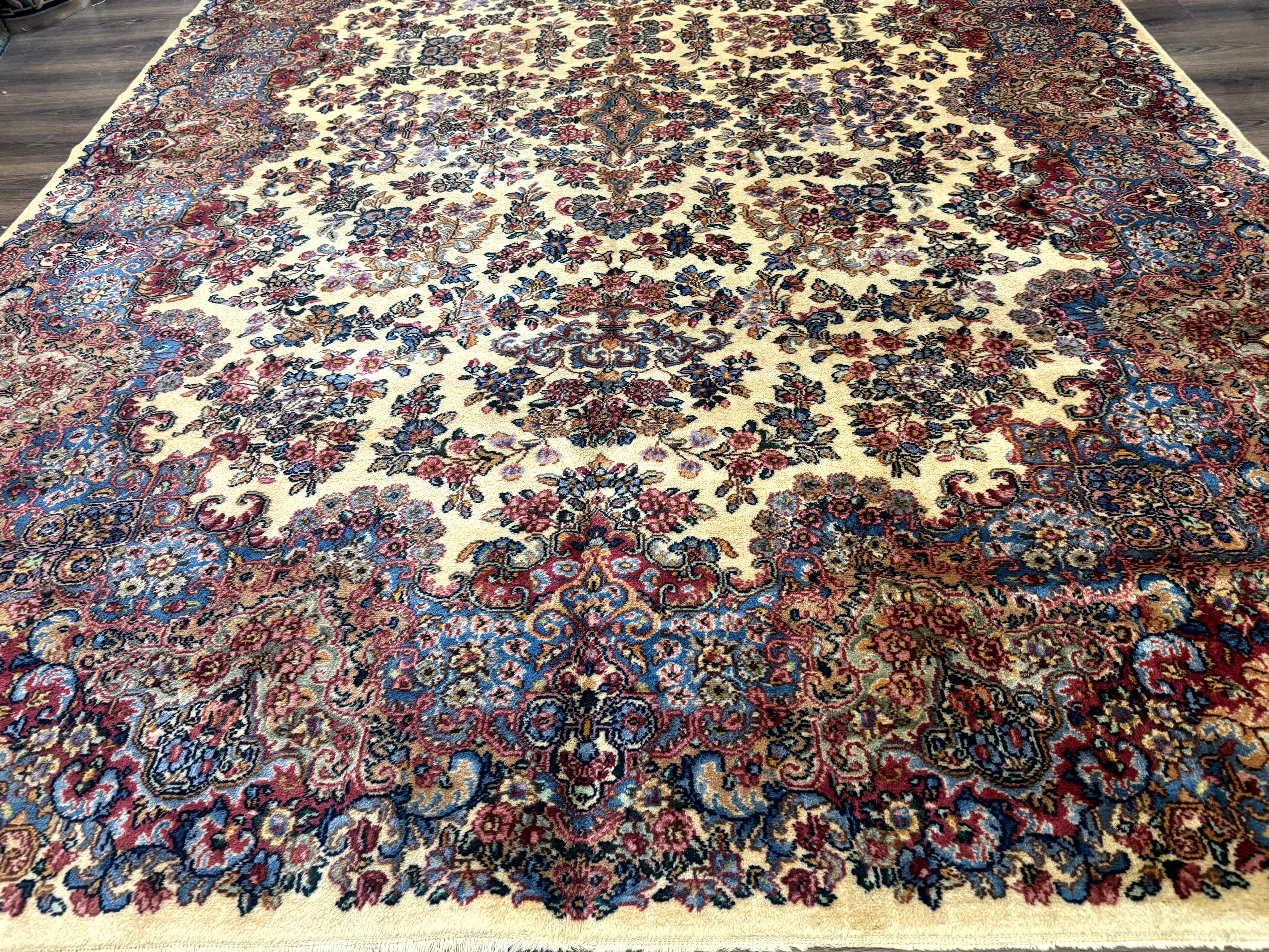 Karastan Kirman Rug 9x15, Large Palace Sized Wool Antique Karastan Lanamar Carpet #5530, Ivory - Jewel Rugs