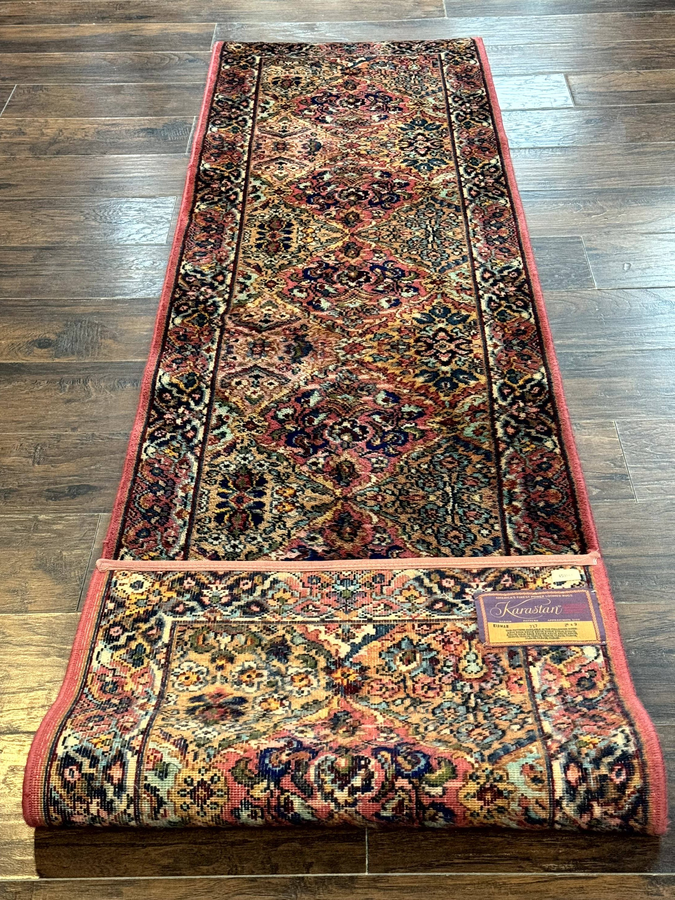 Karastan Runner Rug 2x9, Multicolor Panel Kirman Runner #717, Wool Pile, Original 700 Series, Vintage, Skinny Runner 2 x 9, Rare - Jewel Rugs
