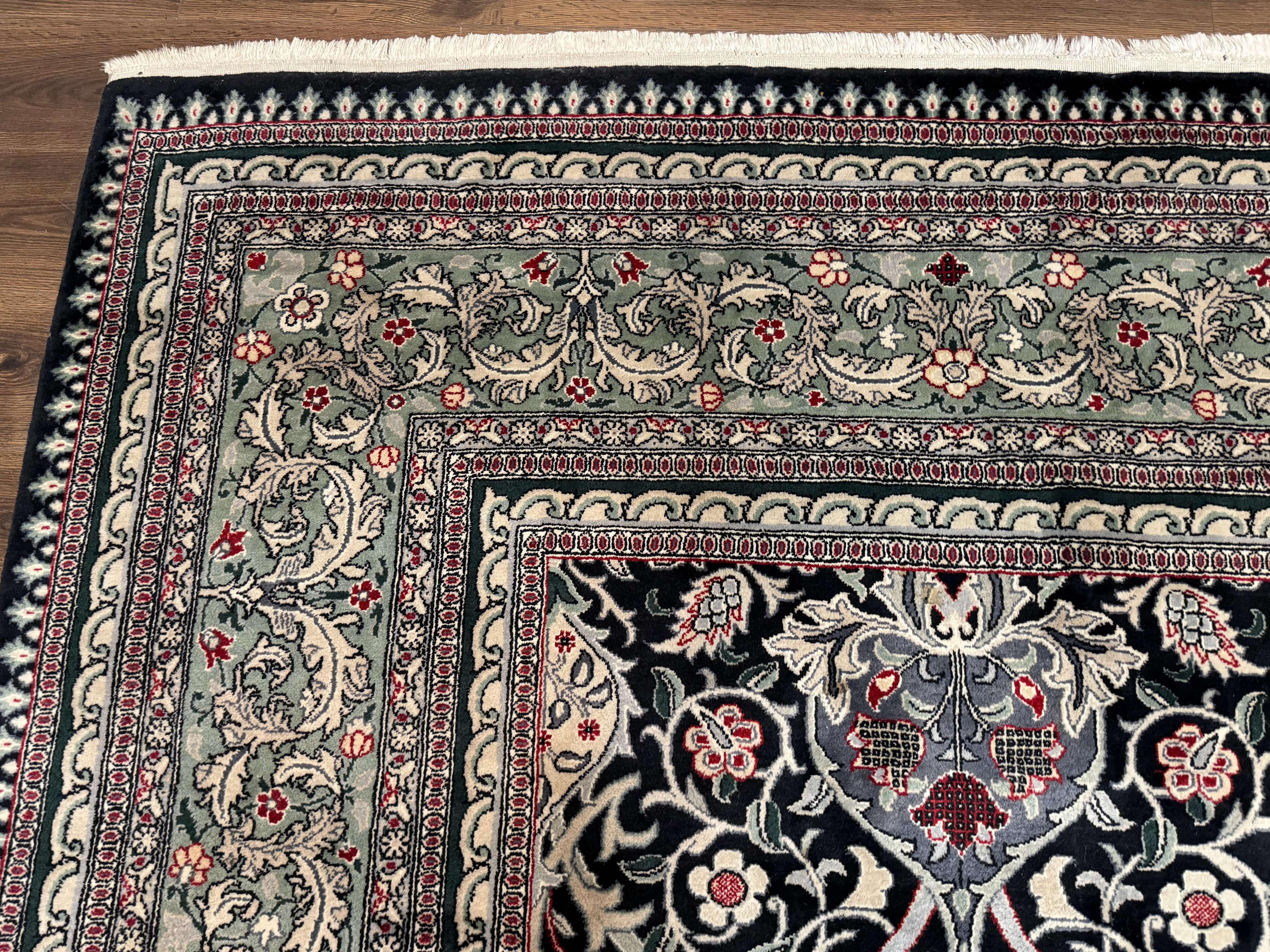 Palace Size Rug 12x17, Pak Persian Wool Carpet, Handmade, Midnight Green, William Morris Allover Pattern - Jewel Rugs