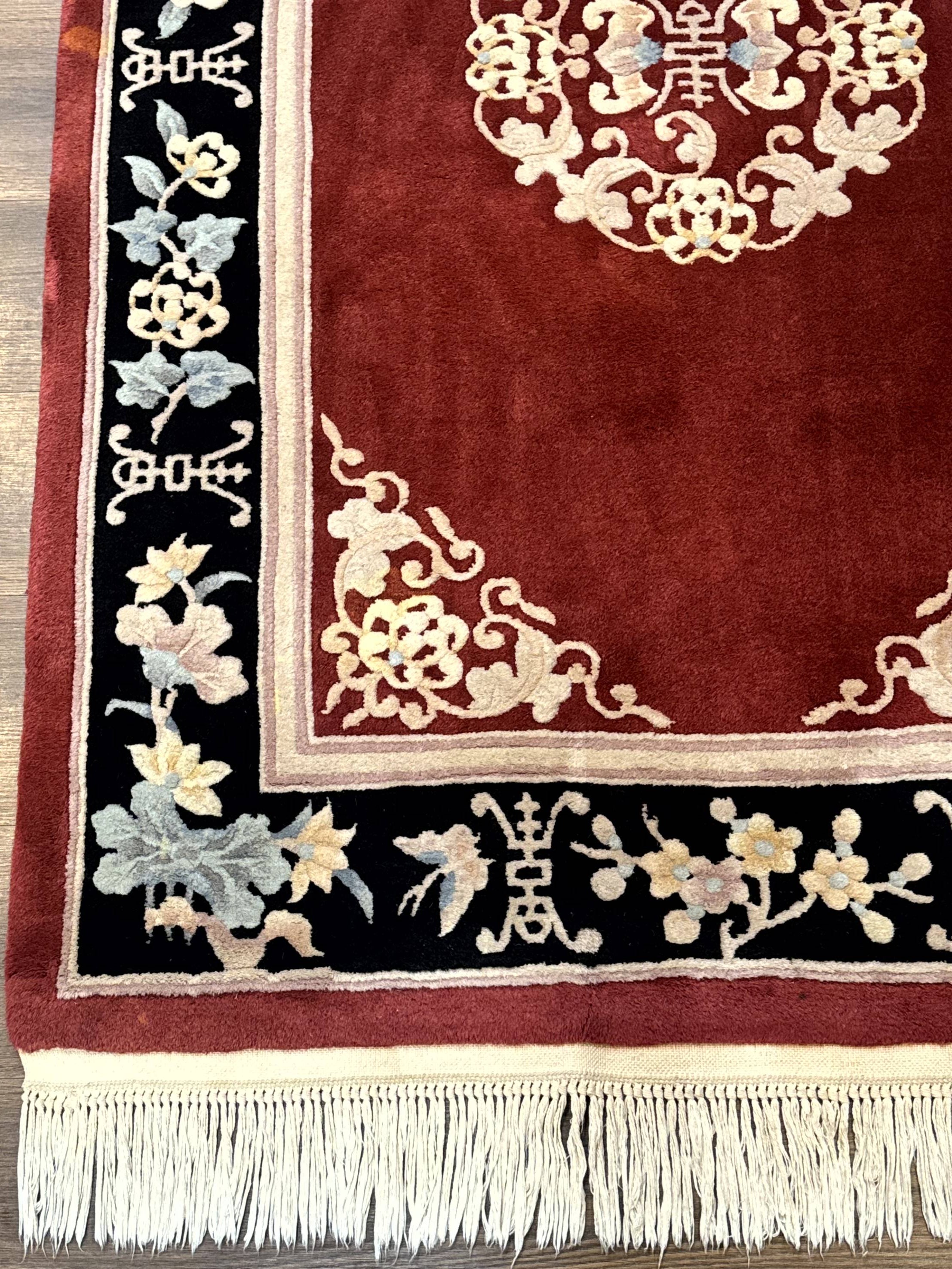 Chinese Wool Rug 4x6, Maroon and Black, Butterflies, Chinese Oriental Carpet, 90 Line Rug - Jewel Rugs