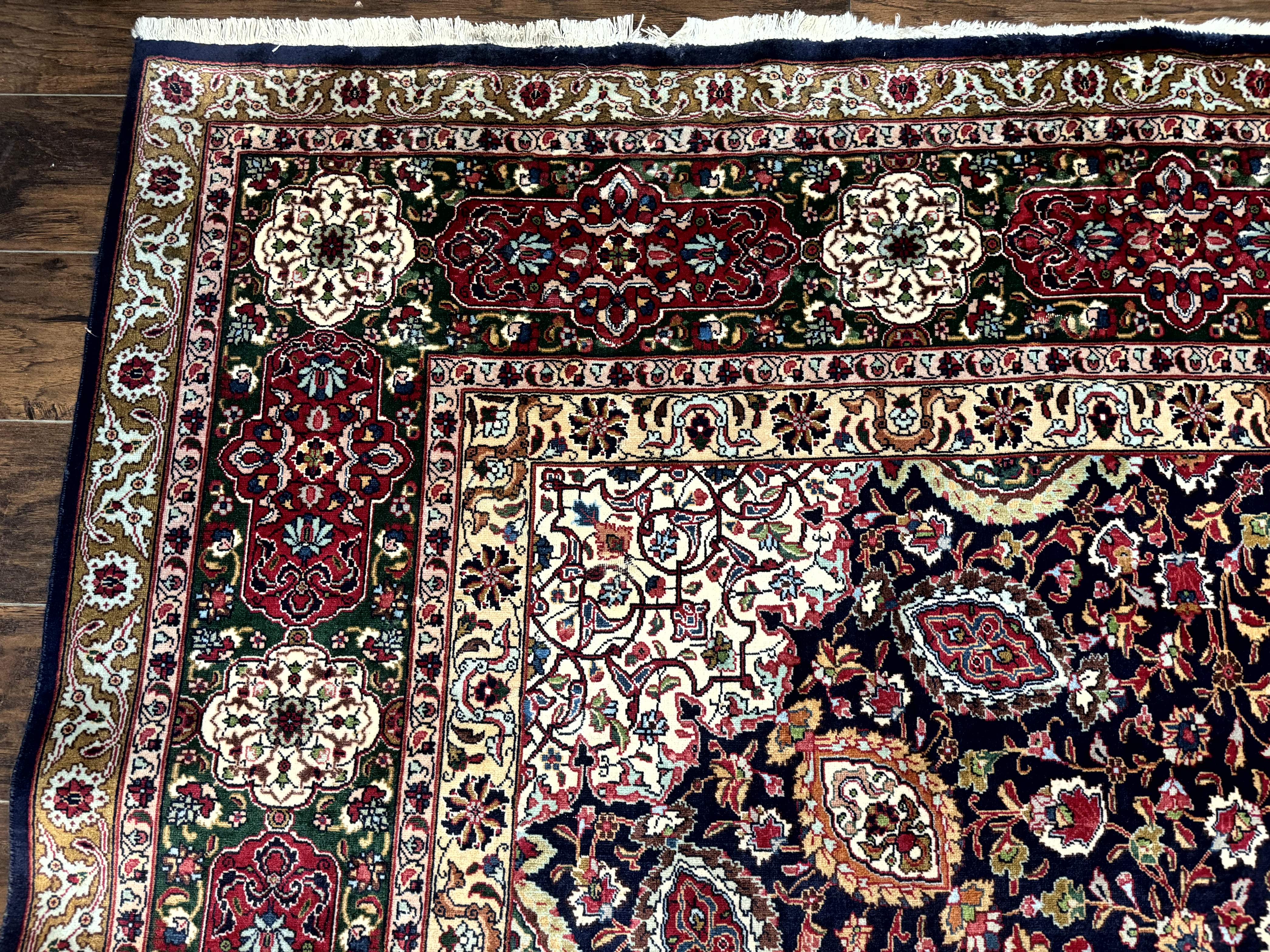 Persian Tabriz Rug 10x13 – Navy Blue and Red, Floral Medallion, Fine 210 KPSI - Jewel Rugs