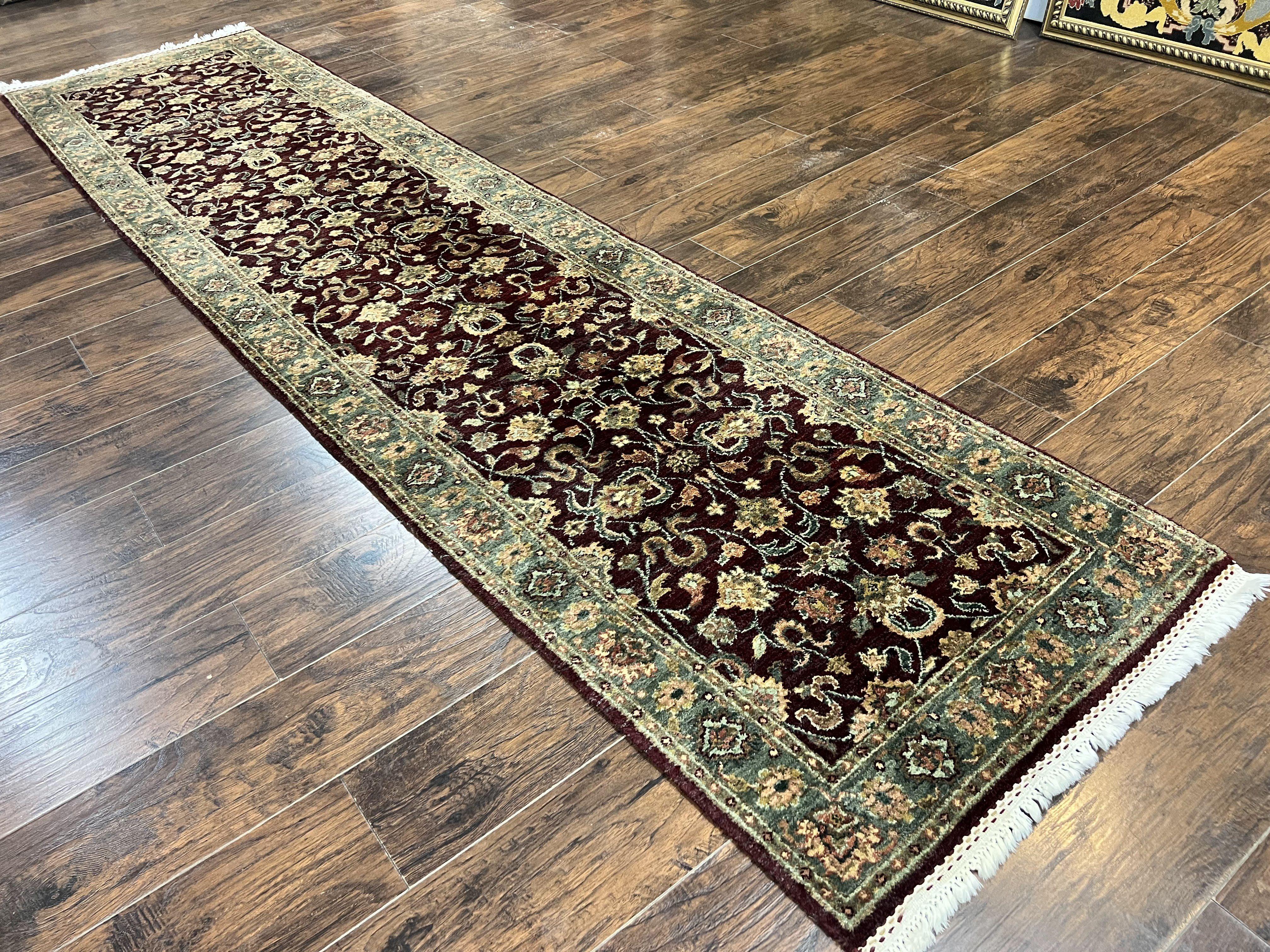 Indian Runner Rug 3x12, Indo Persian Runner for Hallway 3 x 12 ft, Dark Purple and Green, Floral Allover, Wool Handmade Vintage Traditional - Jewel Rugs