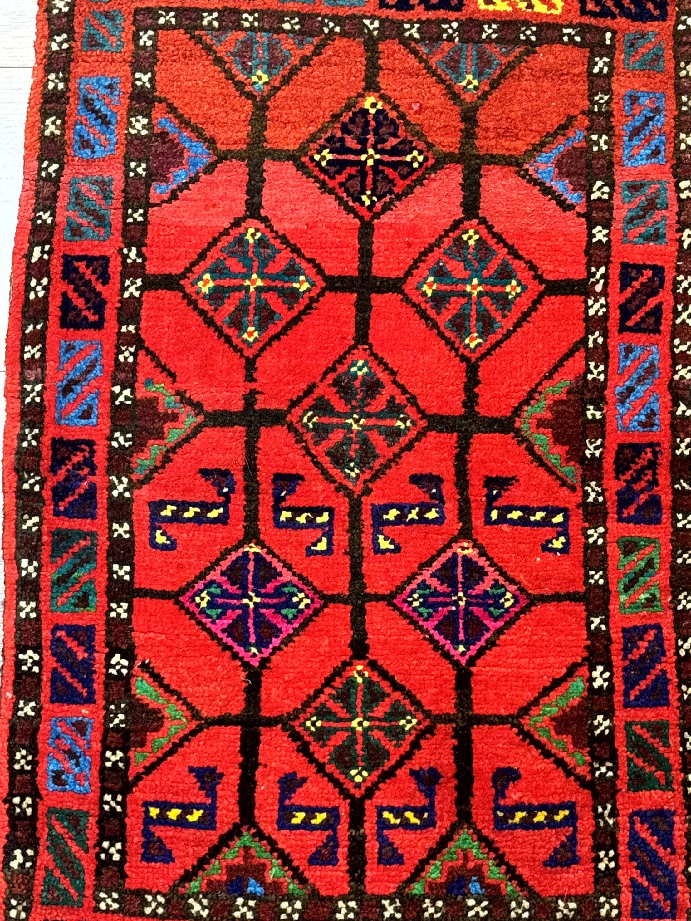 Small Red Persian Balouchi Rug 1.5 x 2, Tribal Rug, Wool - Jewel Rugs