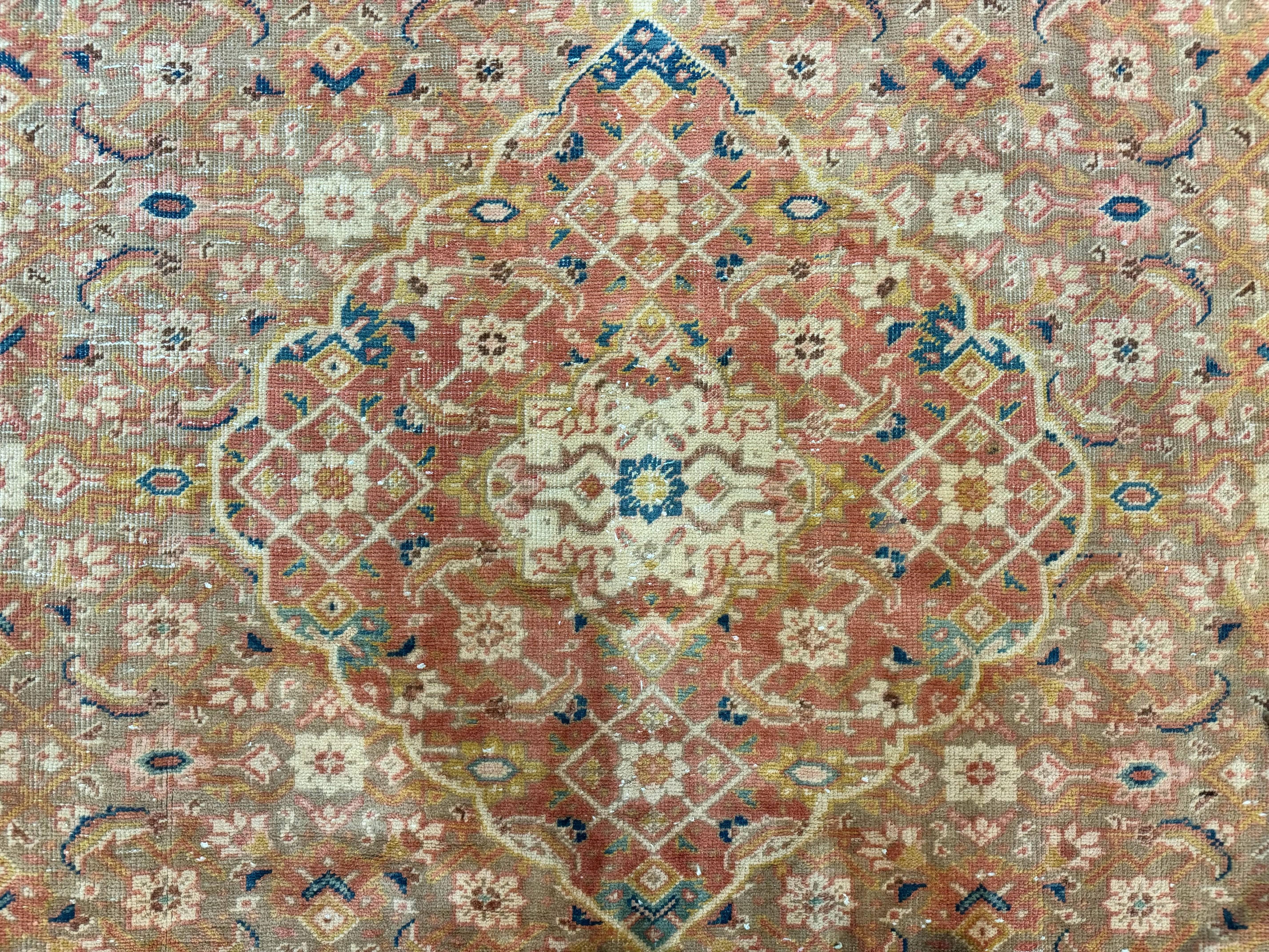 Antique Persian Tabriz Khoy Rug 8x10, Handmade Wool Carpet, Light Green Beige, Vintage Rug for Modern Home - Jewel Rugs