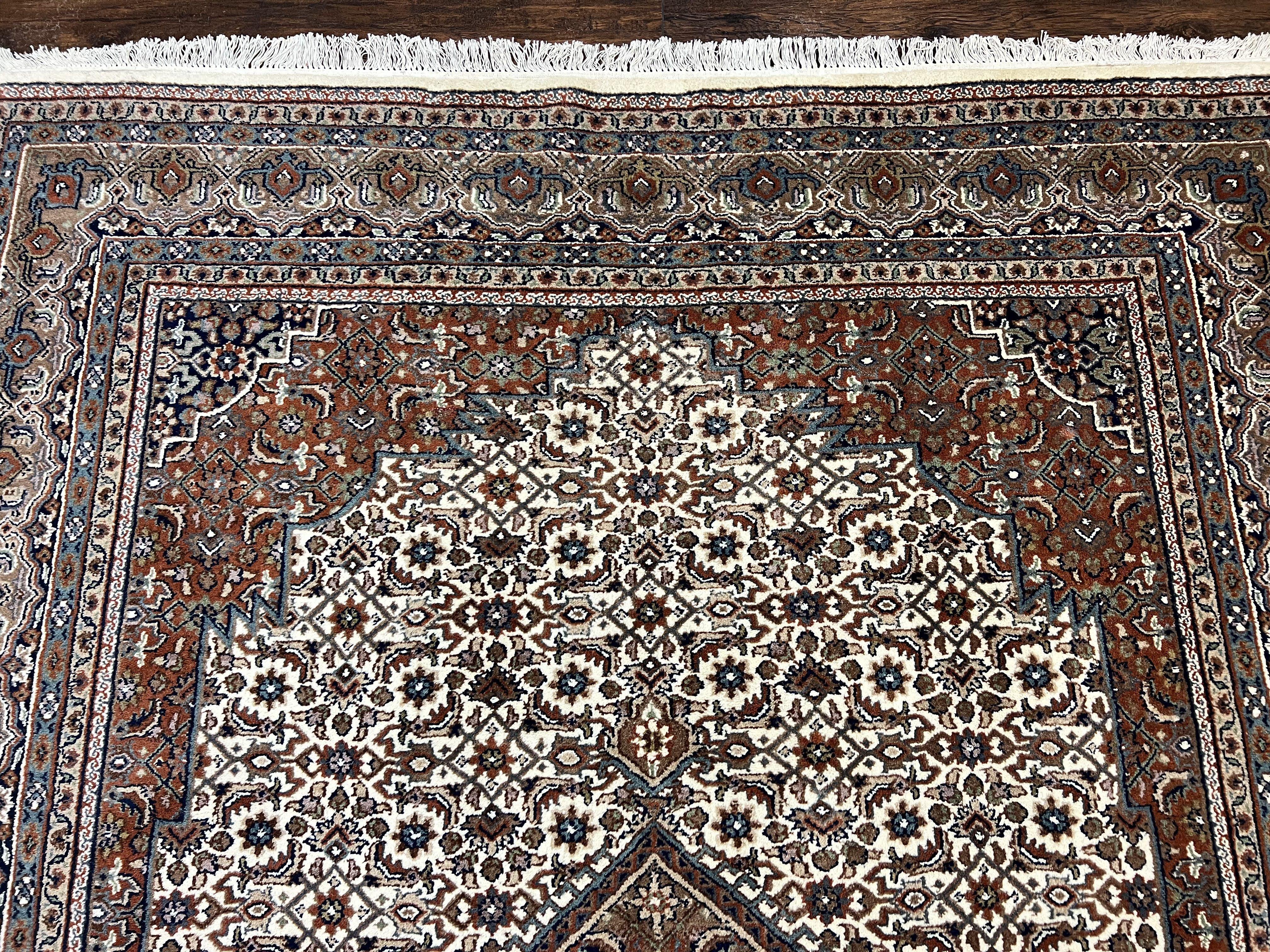Indo Persian Rug 7x10 ft, Hand Knotted Wool Vintage Oriental Carpet 7 x 10, Traditional Handmade Herati Bidjar Cream Rug, Medallion Rug - Jewel Rugs