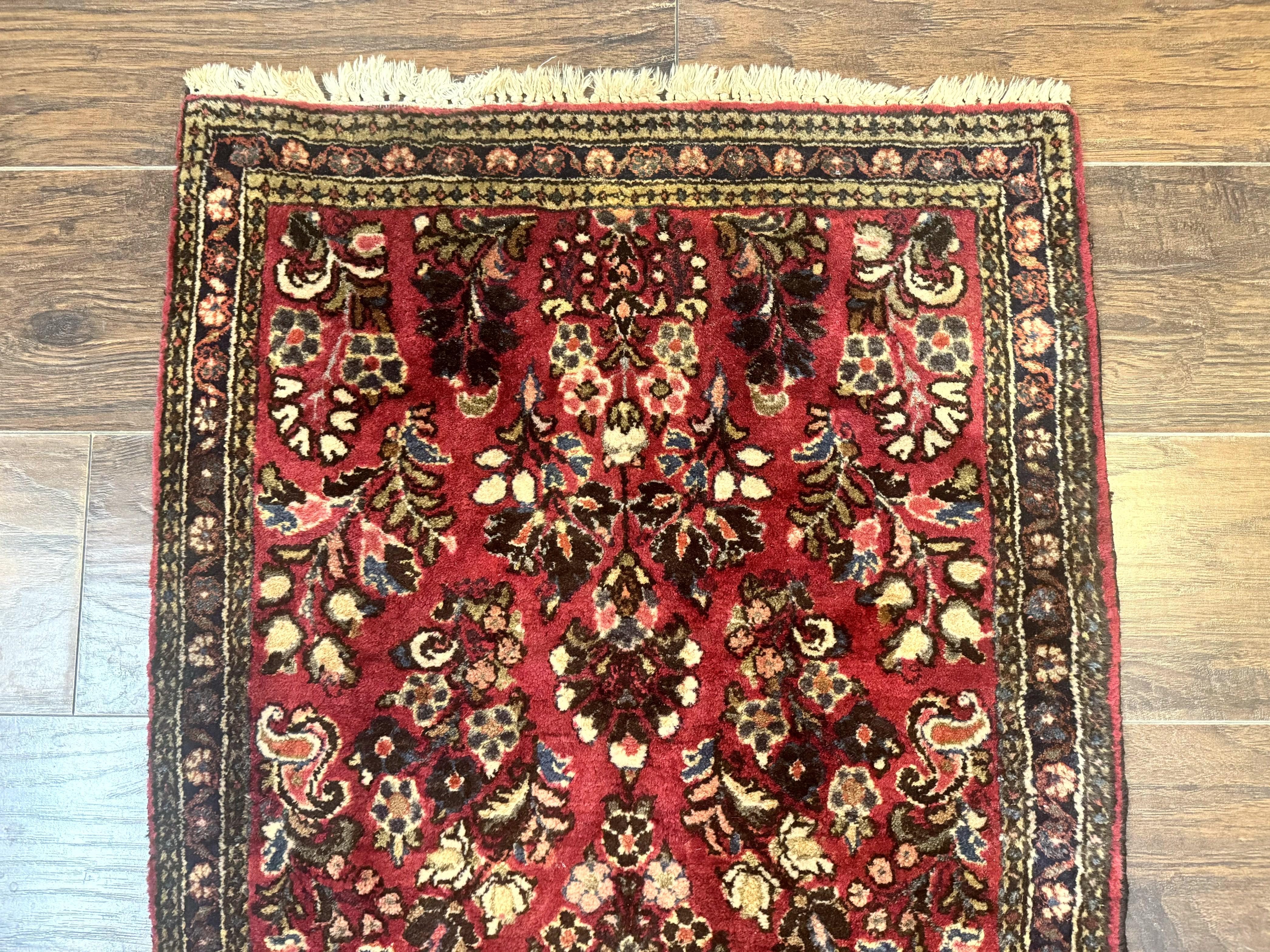 Small Persian Sarouk Rug 2x4, Floral, Red Hand Knotted Wool Traditional Oriental Carpet, Antique Persian Rug 2 x 4 - Jewel Rugs
