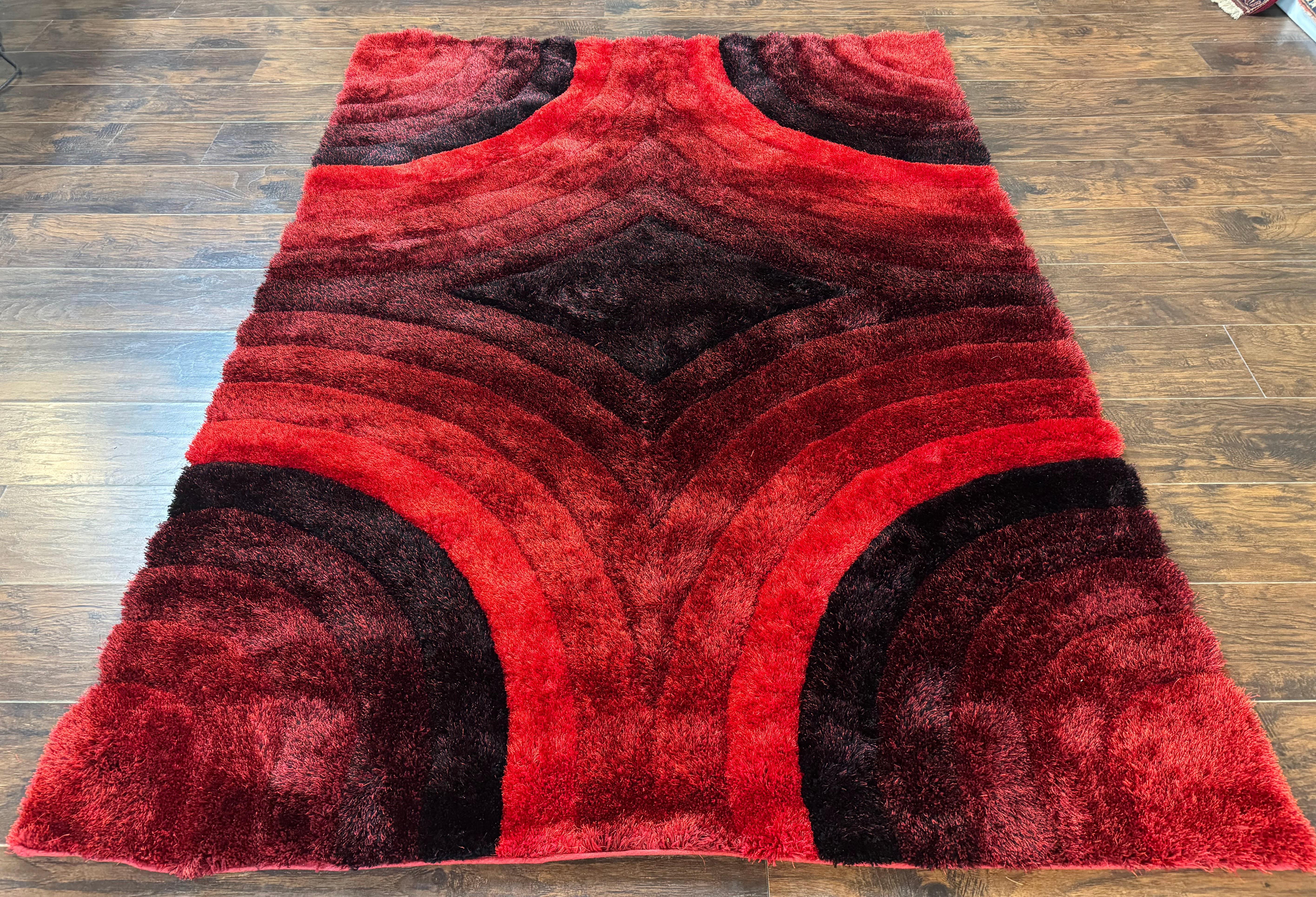 Red and Black Shag Rug 5x7, Pair A - Jewel Rugs