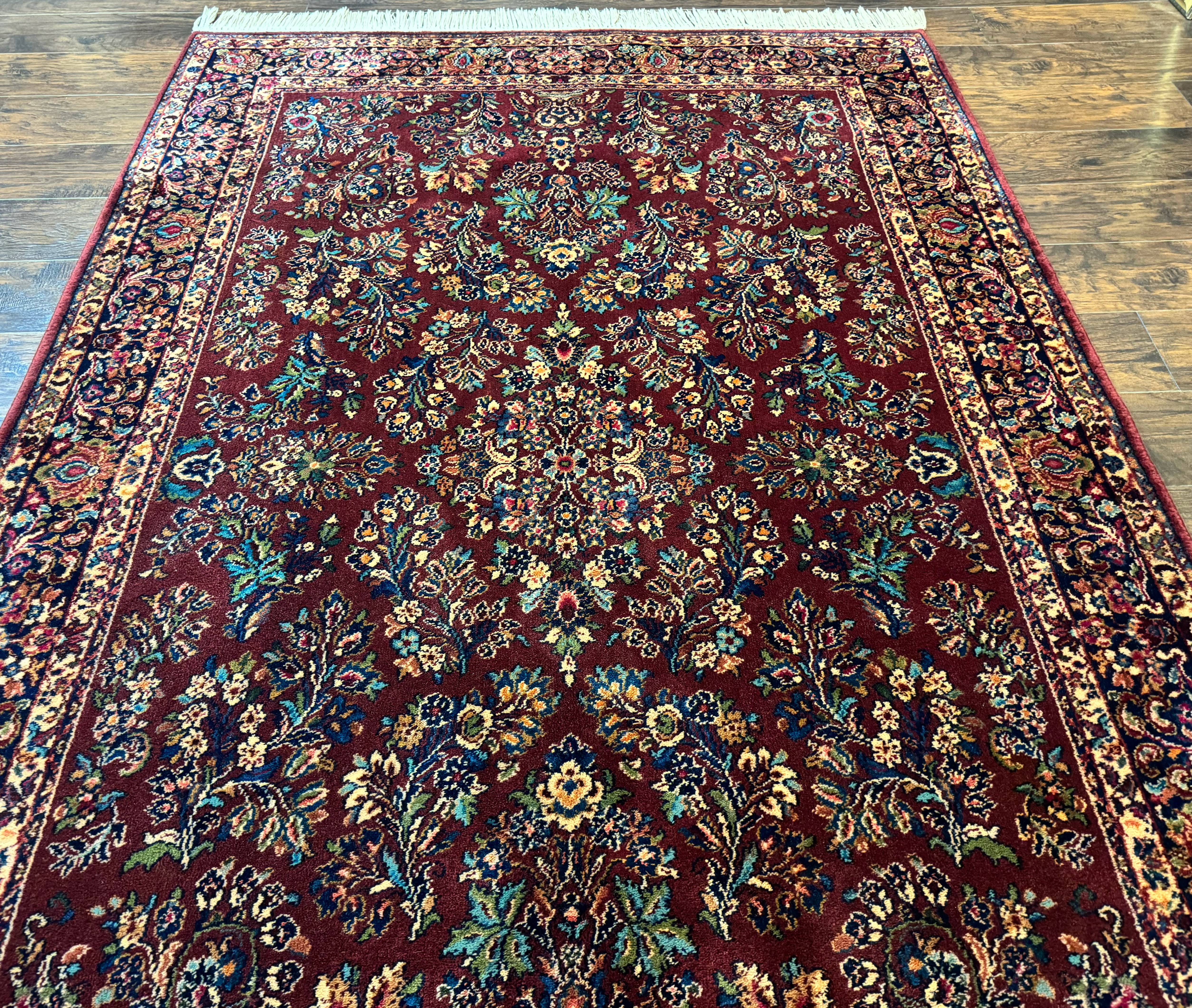 5.9 x 9 Karastan Rug Red Sarouk Rug #785, 100% Wile Pile Carpet, Original 700 Series, Vintage - Jewel Rugs