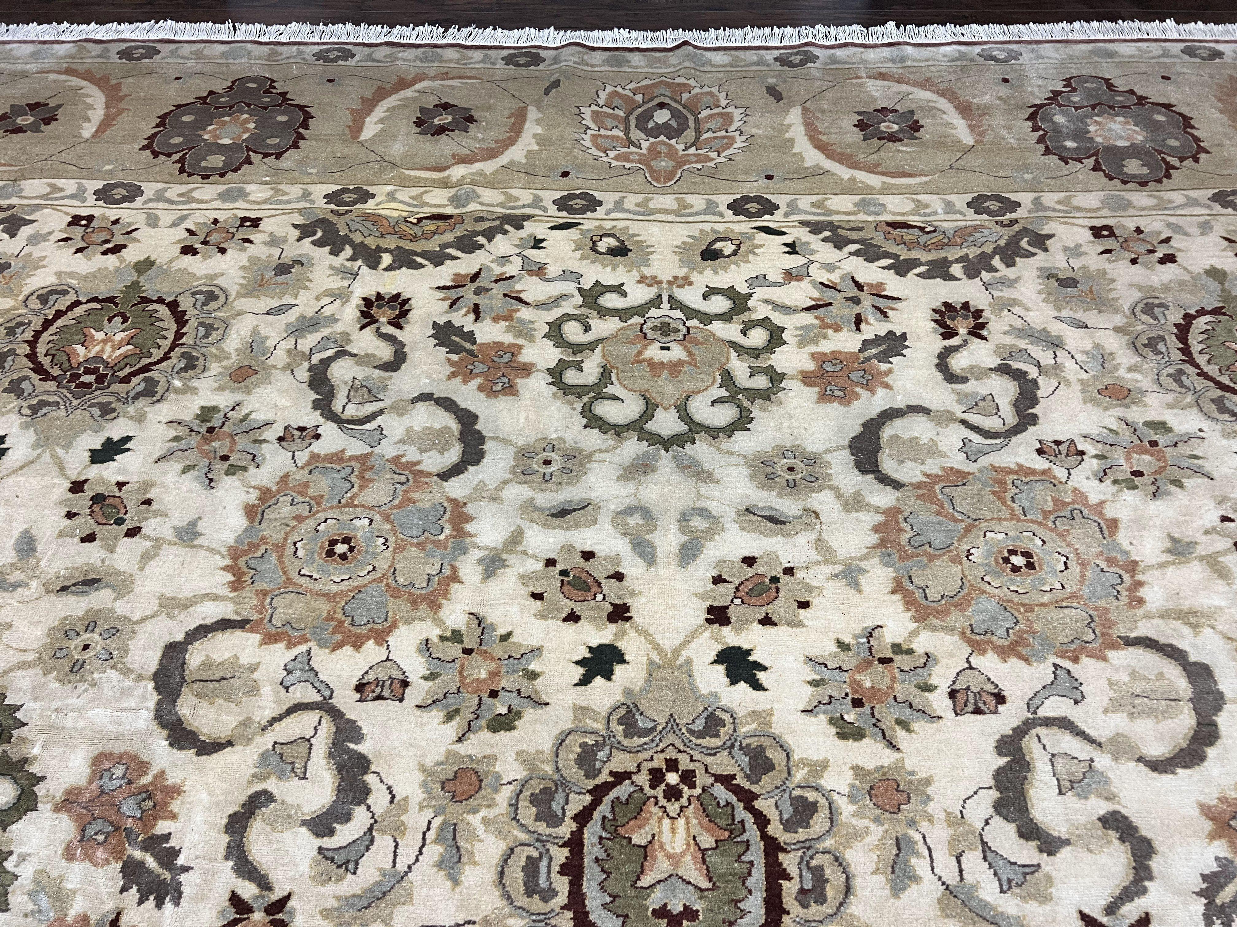 Large Egyptian Mahal Rug 16x16, Square Handmade Wool Rug, Rare Size 16 x 16 ft, Sultanabad Rug, Wool Handmade Vintage Carpet, Beige - Jewel Rugs