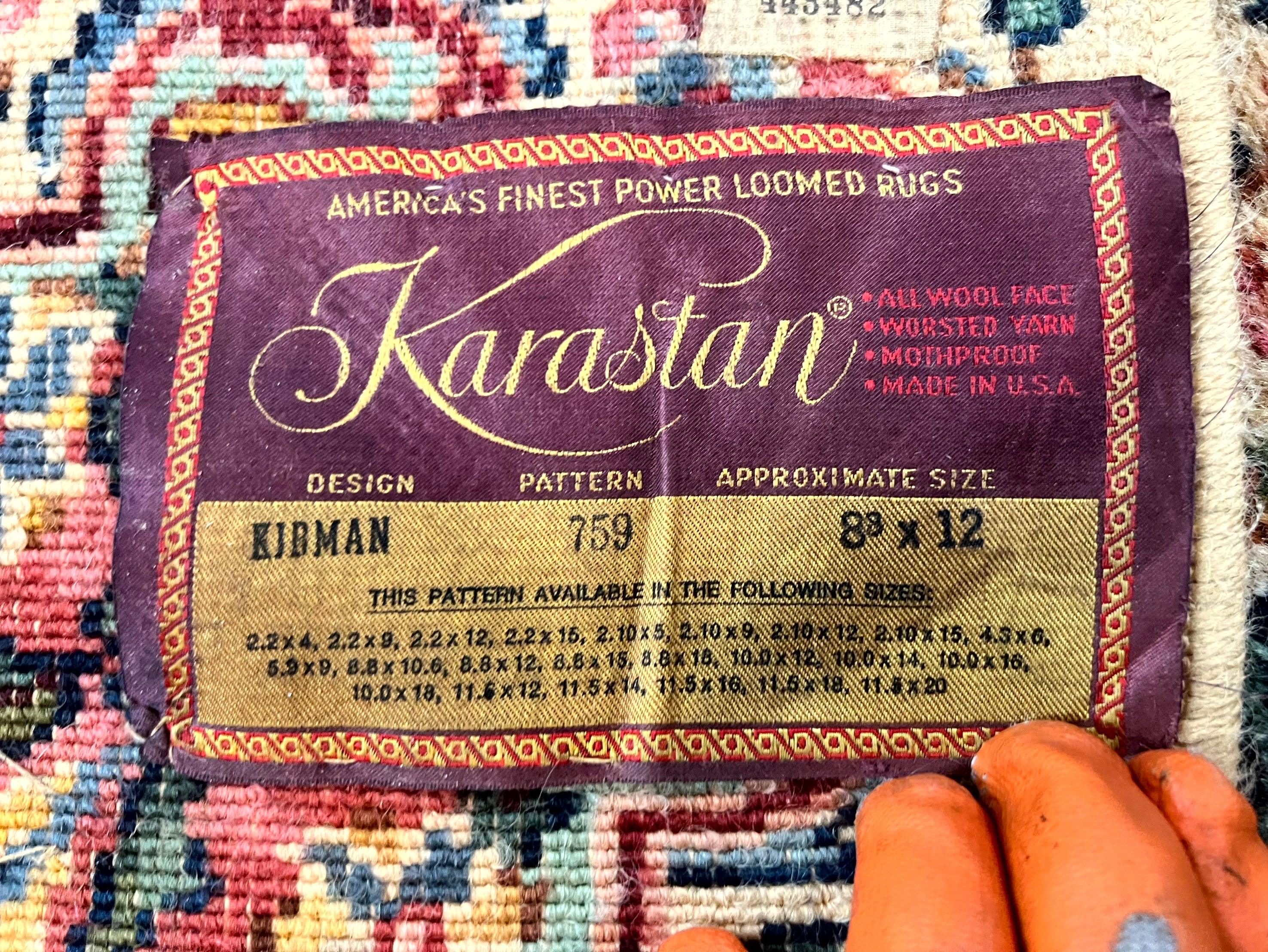 Karastan Ivory Kirman Rug 8.8 x 12, Karastan Floral Kirman #759, Wool Karastan Carpet, Vintage Karastan Rug, Original Karastan Rug Rare - Jewel Rugs