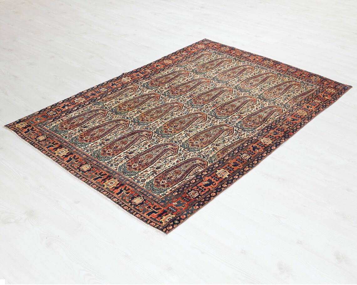 Persian Senneh Rug 5x6, Boteh Paisley Design, Antique 1920s Carpet, Rare - Jewel Rugs