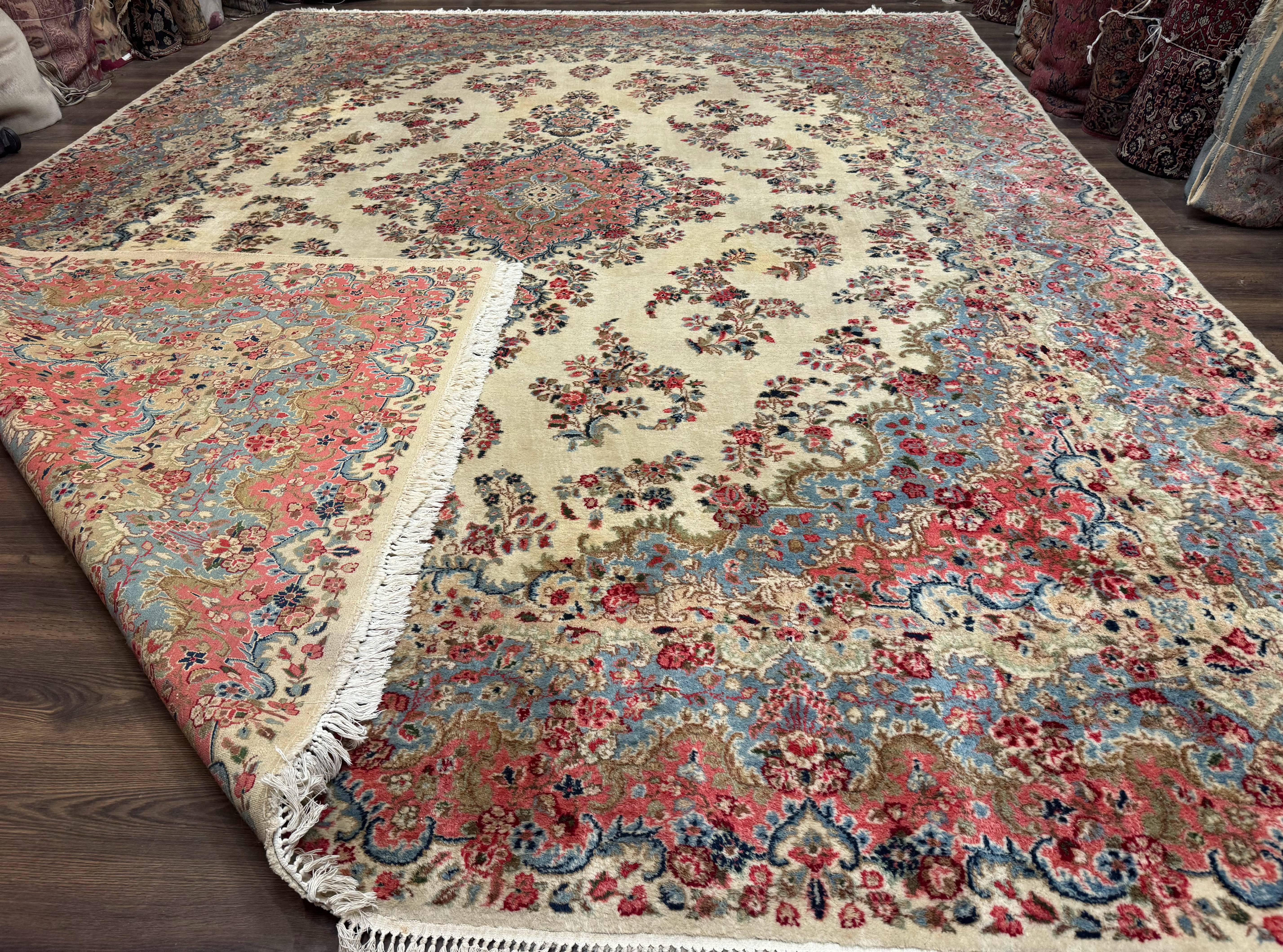 Palace Size Persian Kerman Rug 12x15, Floral, Semi Antique, Hand Knotted Wool Carpet - Jewel Rugs