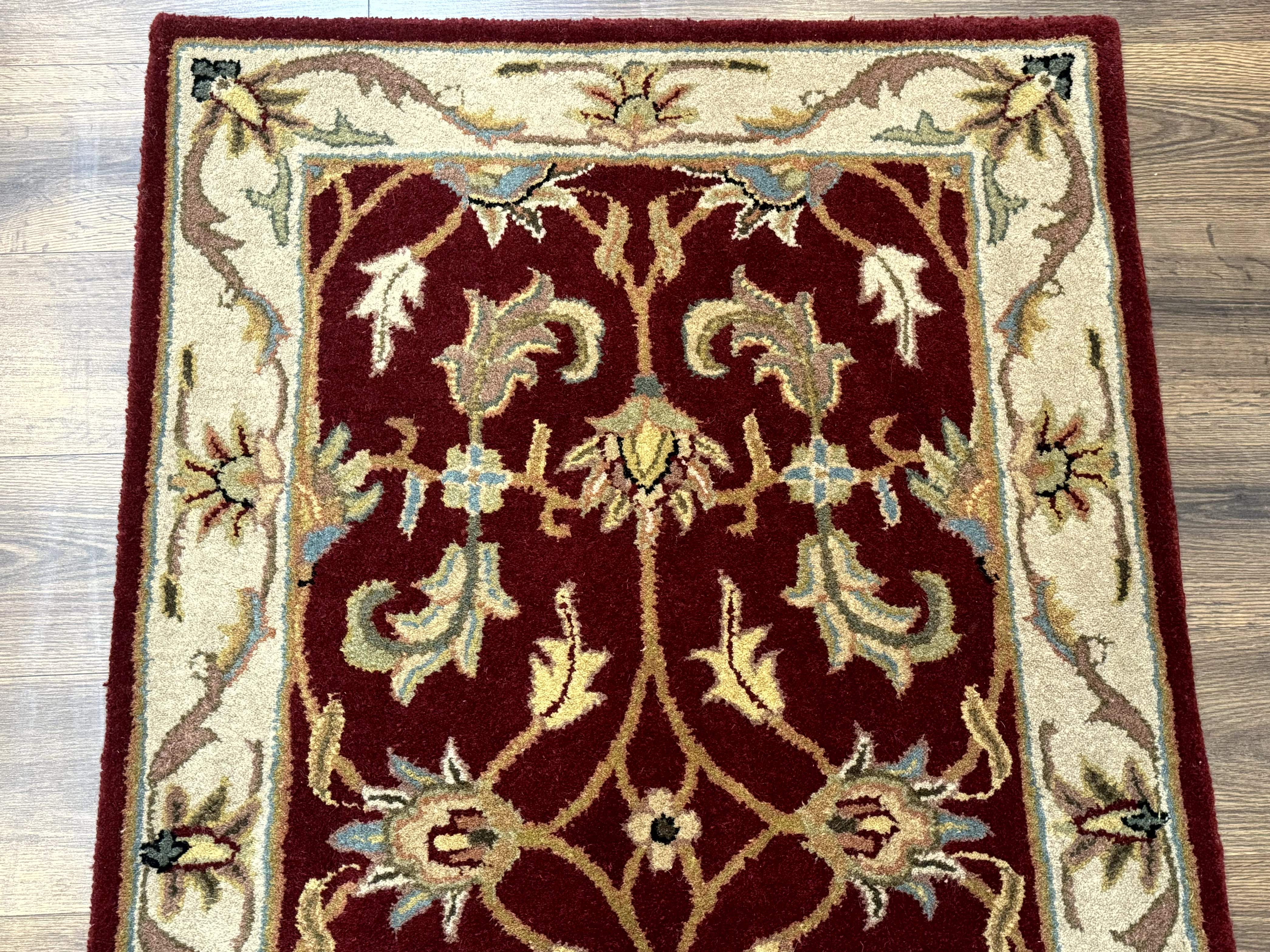 Small Floral Wool Rug 3x5, Safavieh Heritage Collection, Dark Red, Pair A - Jewel Rugs