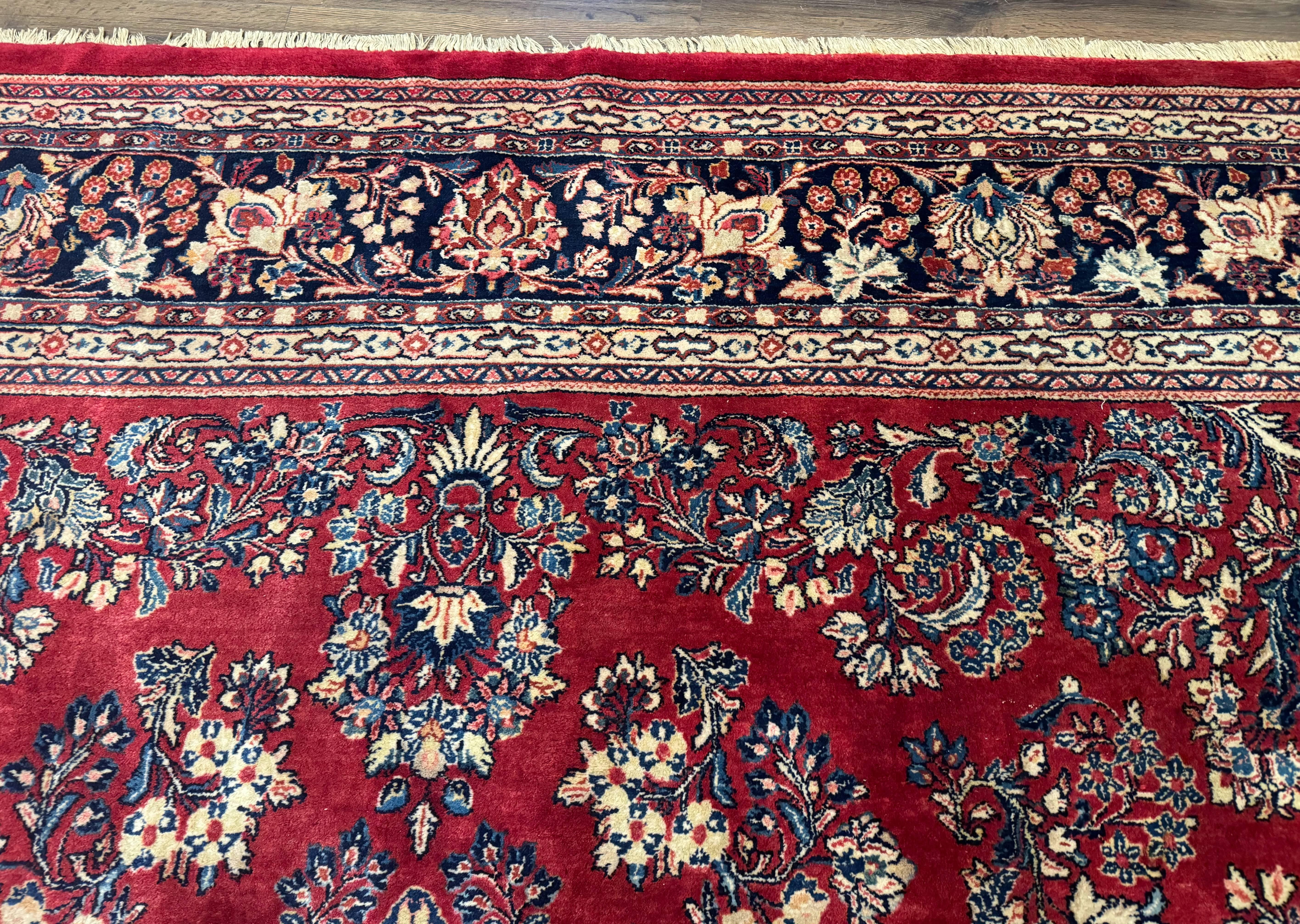 Large Persian Sarouk Rug 12x16, Palace Sized Antique Persian Carpet, Red, Allover Pattern, Handmade Wool Rug - Jewel Rugs