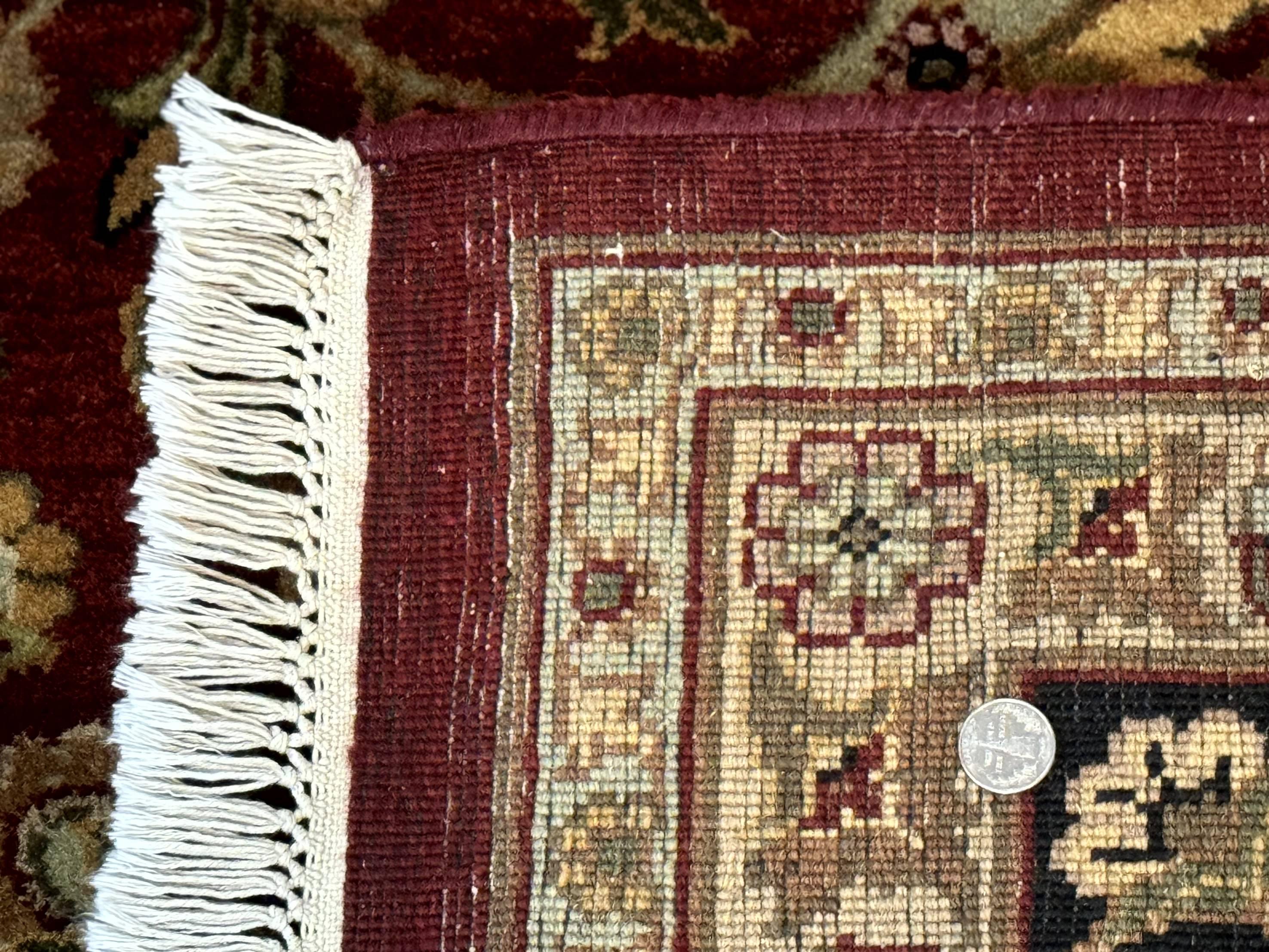 Indian Agra Rug 10x14, Traditional Oriental Carpet, Room Sized Wool Area Rug, Floral, Maroon - Jewel Rugs