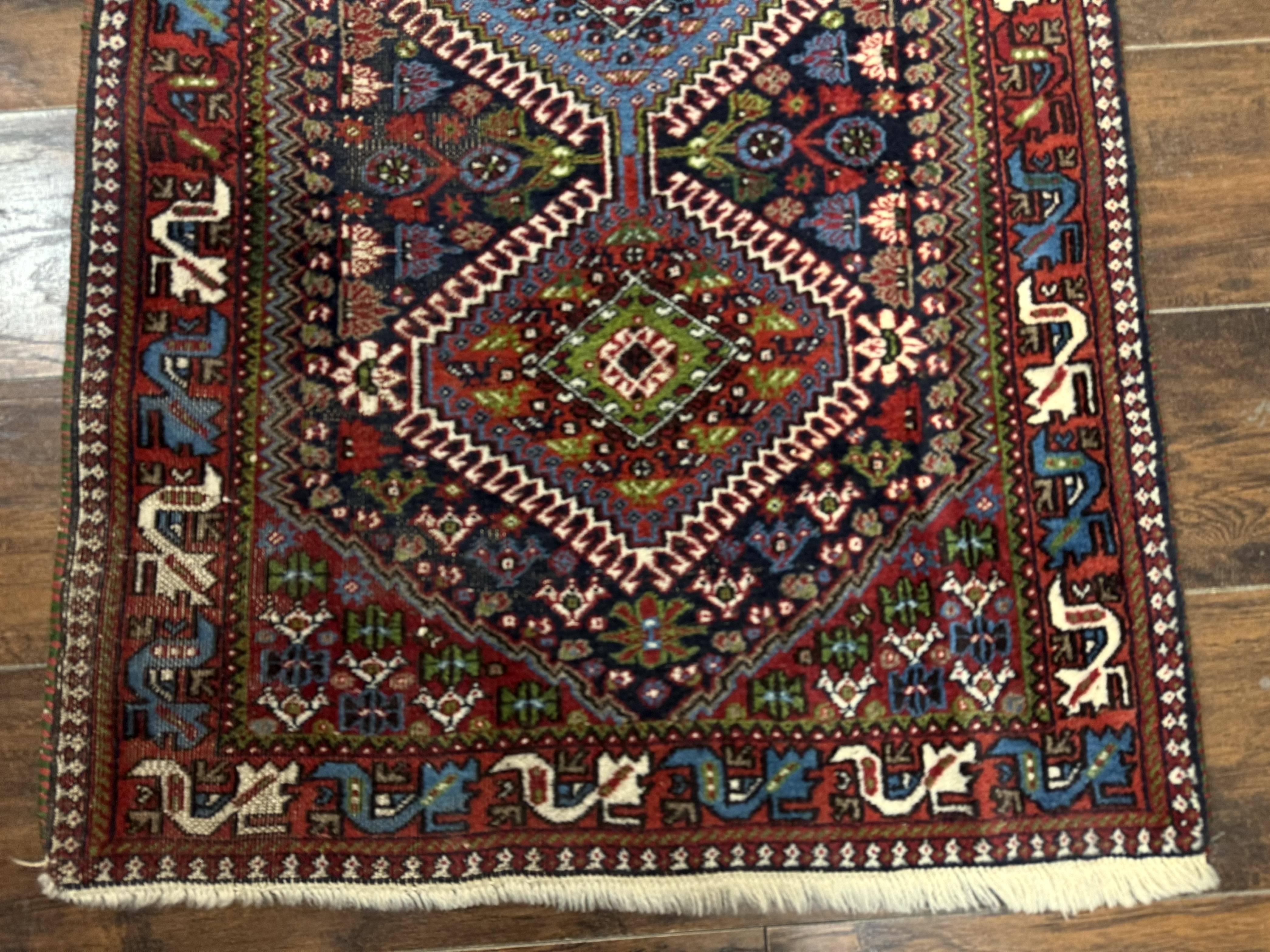 Persian Tribal Runner Rug 2.6 x 20 ft, Antique Persian Shiraz Carpet for Hallway, Colorful Navy Blue - Jewel Rugs