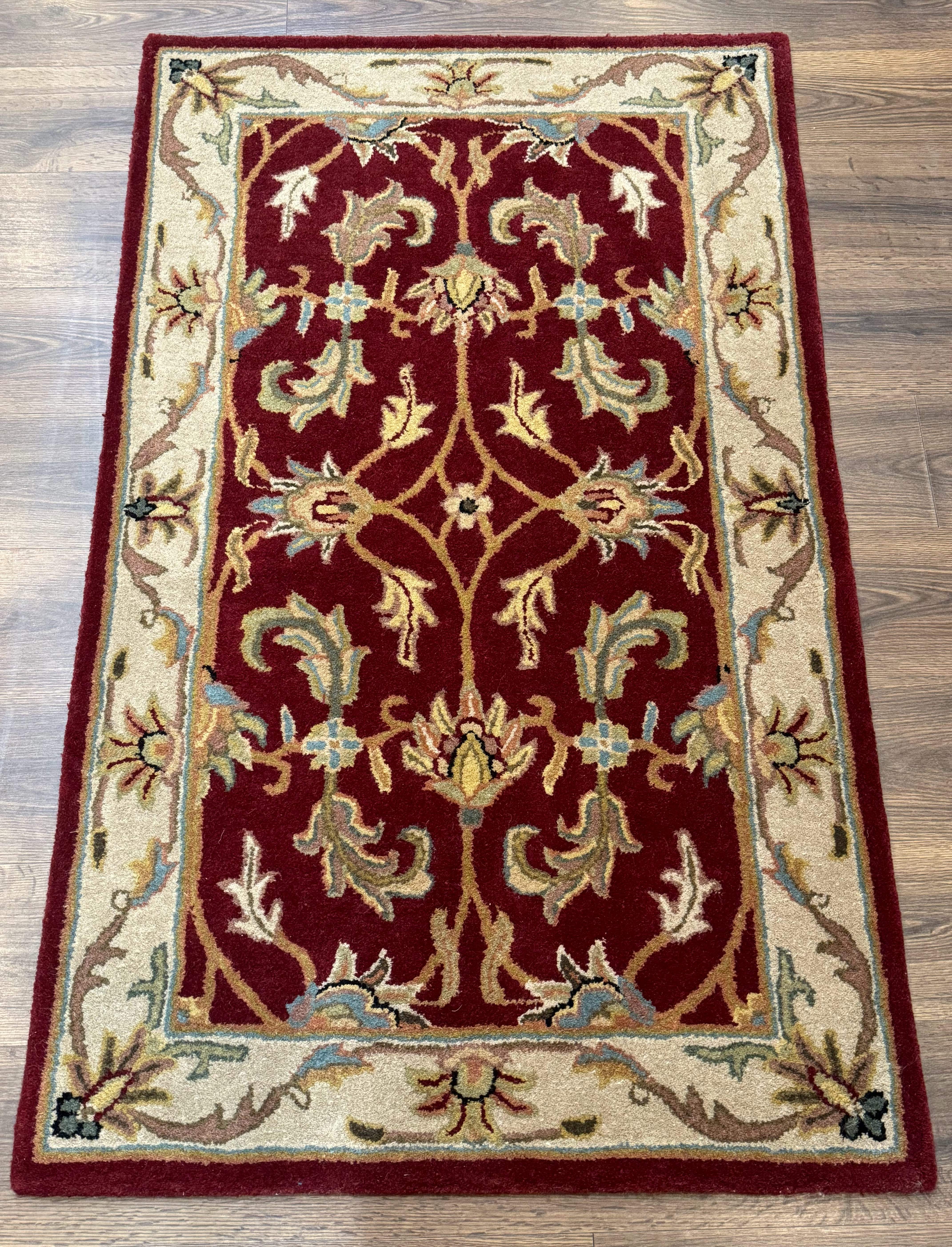Small Floral Wool Rug 3x5, Safavieh Heritage Collection, Dark Red, Pair A - Jewel Rugs