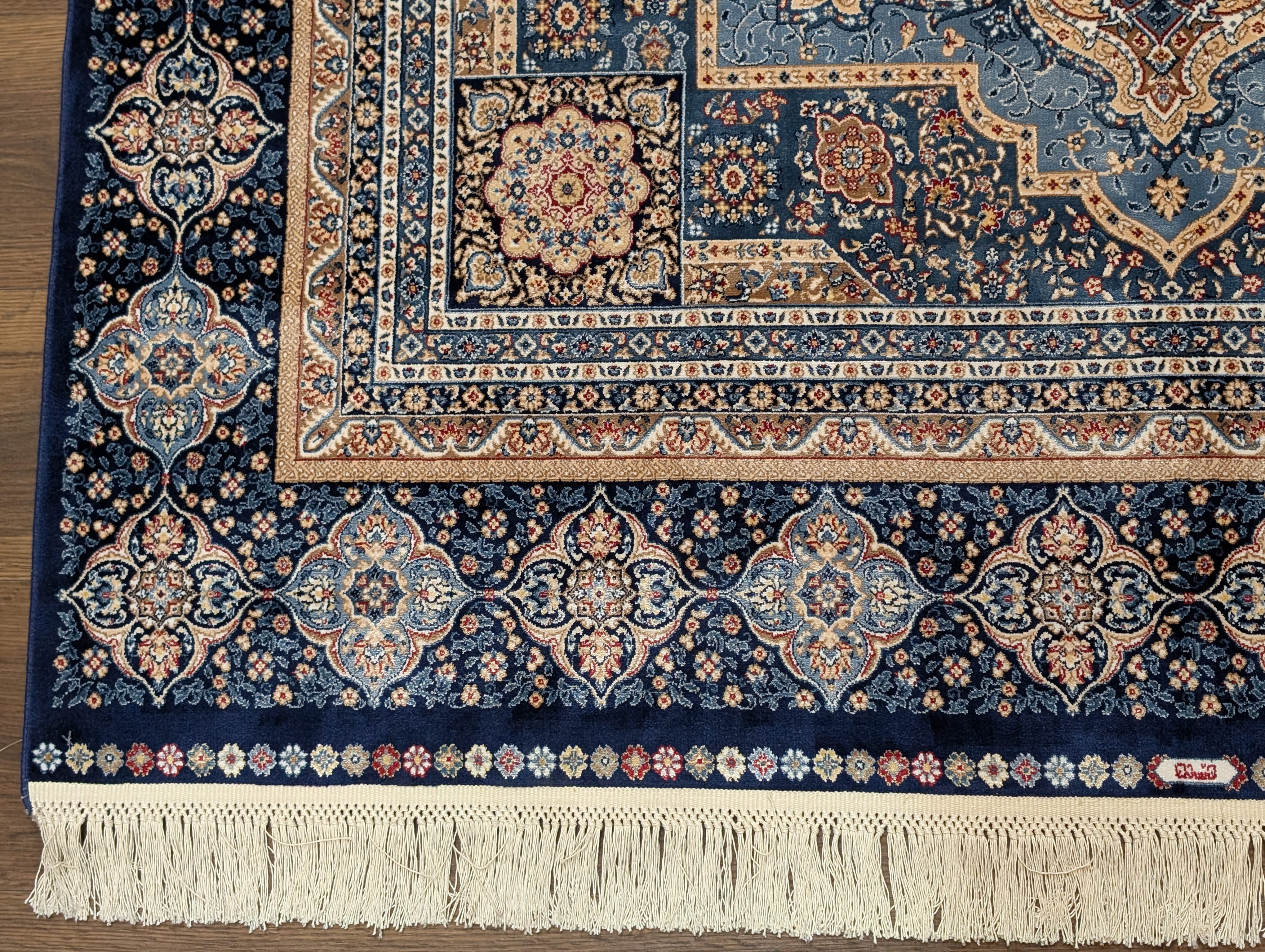 Square Silk Rug 5x5, Turkish Mamluk Silk Carpet, Blue, New, Bamboo Silk - Jewel Rugs