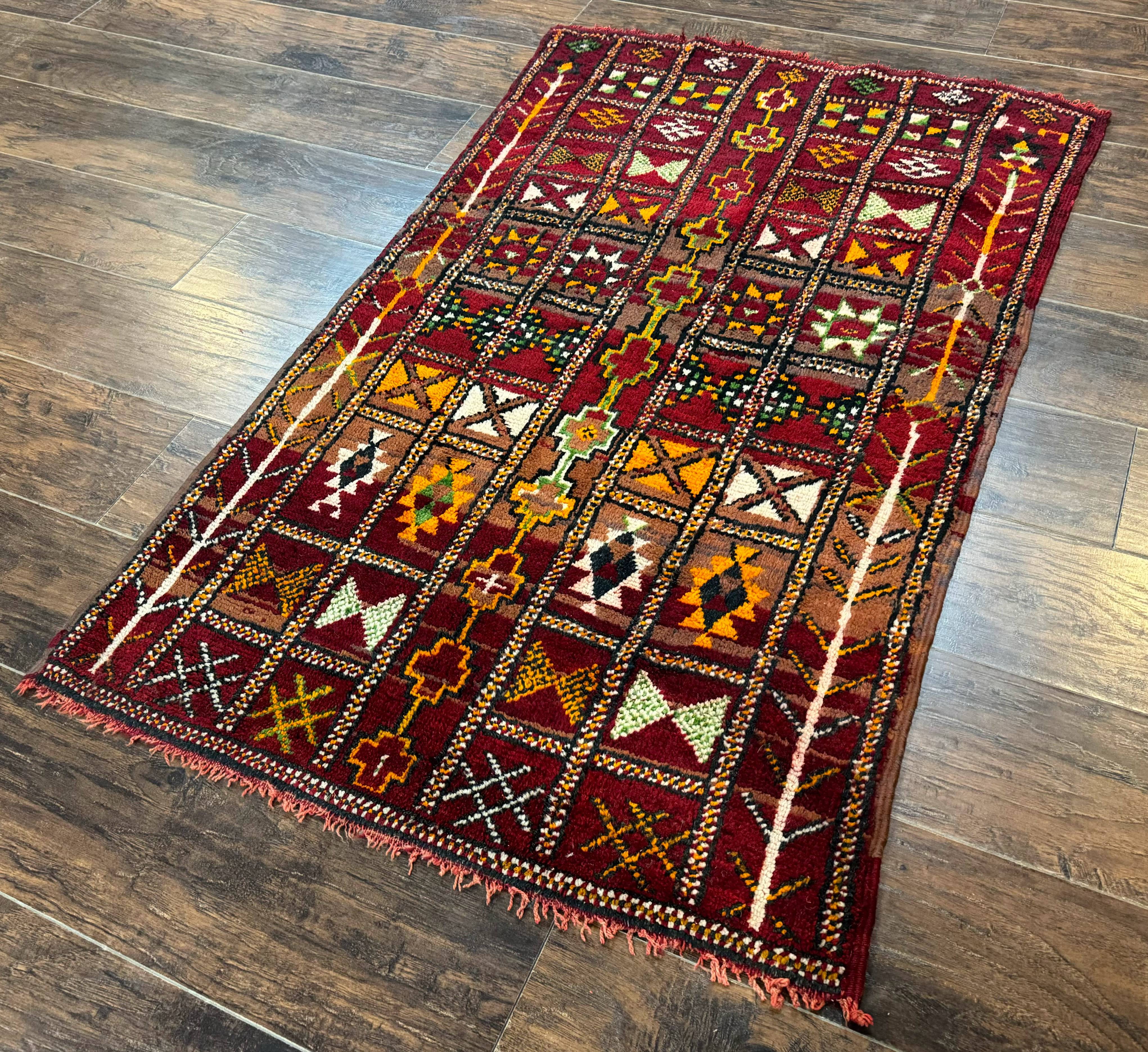 Moroccan Berber Tribal Rug 3x5, Geometric Area Rug, Red Orange Brown - Jewel Rugs