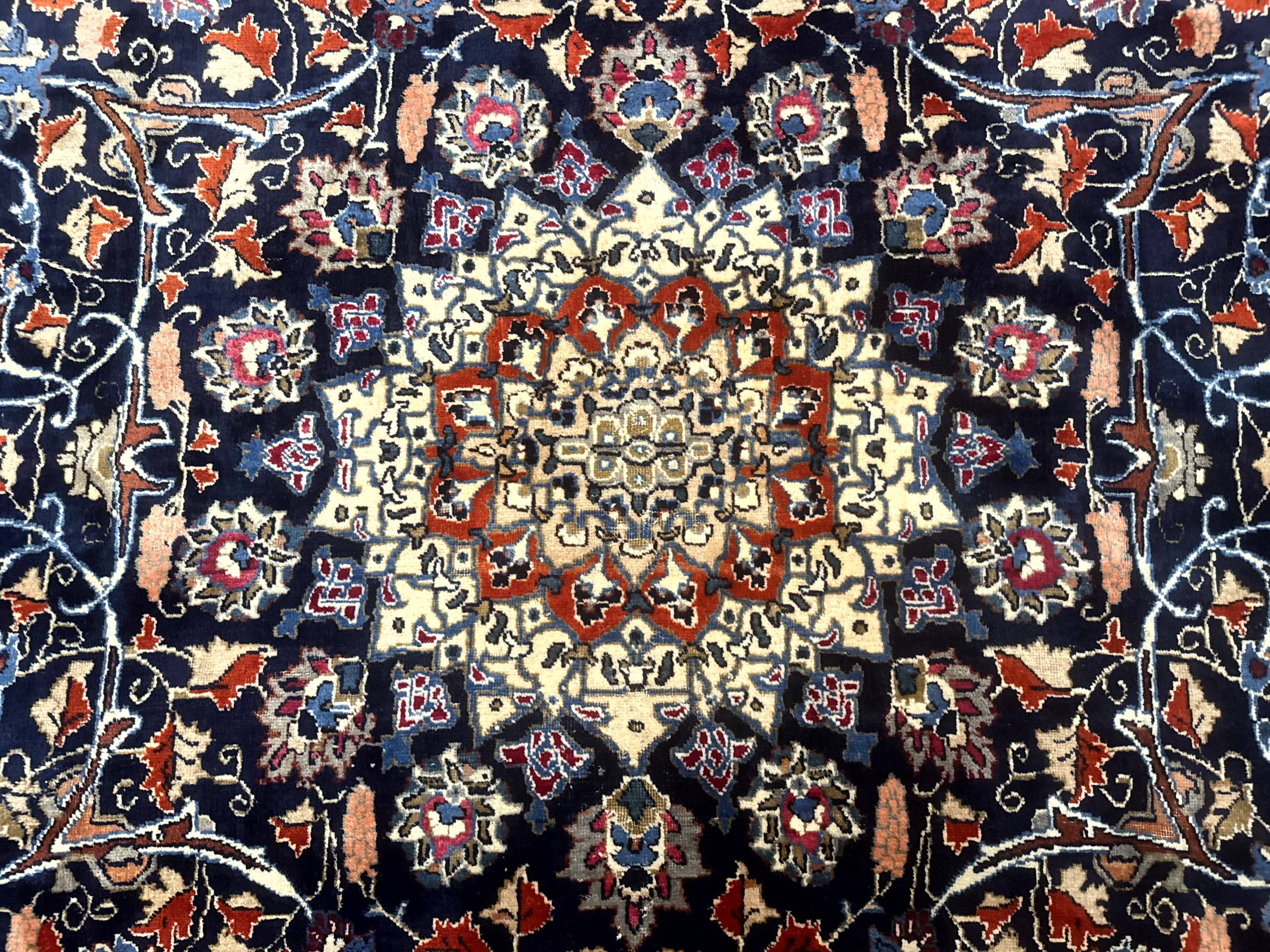 Palace Size Persian Mashad Rug 11x16, Navy Blue and Red, Floral Medallion - Jewel Rugs