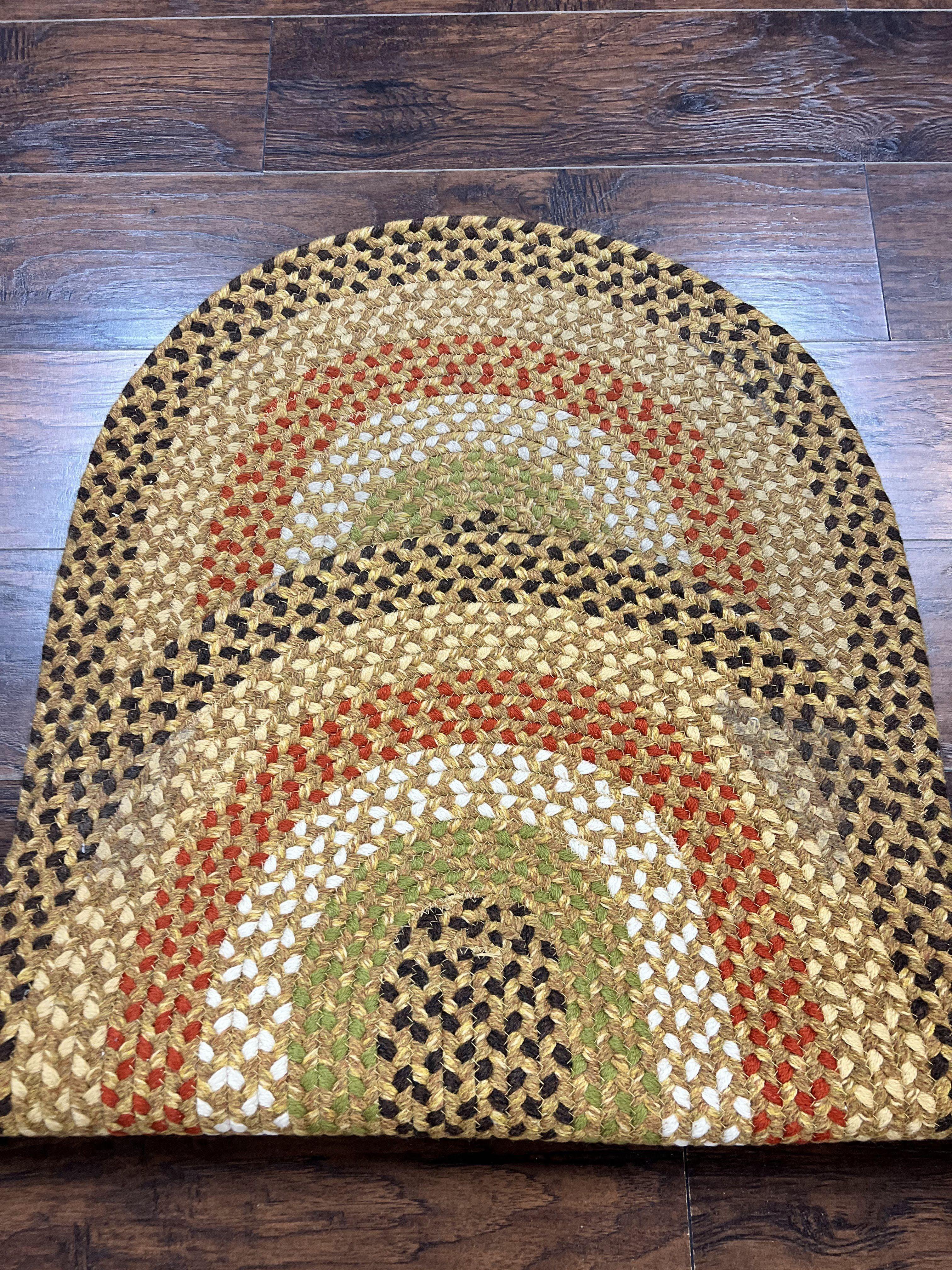 Small Oval Braided Rug 2x4, Yellow Multicolor Oval Rug, Wool Braided Rug, Hand Woven Vintage Handmade Braided Rug - Jewel Rugs