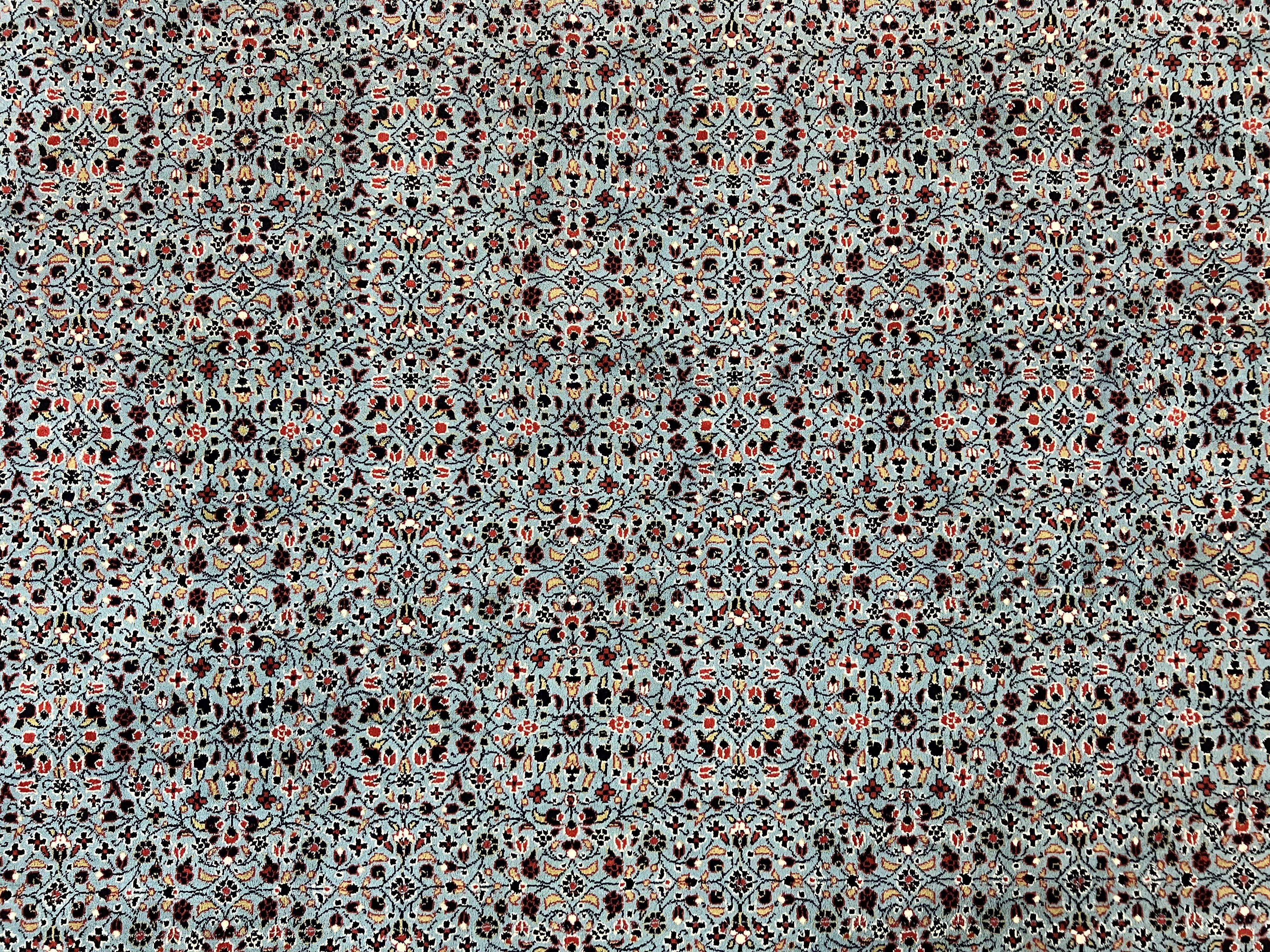 Belgium Power Loomed Rug 8x11, Turkish Hereke Design, Allover Pattern, Light Blue & Ivory, Room Sized Wool Vintage Oriental Carpet - Jewel Rugs