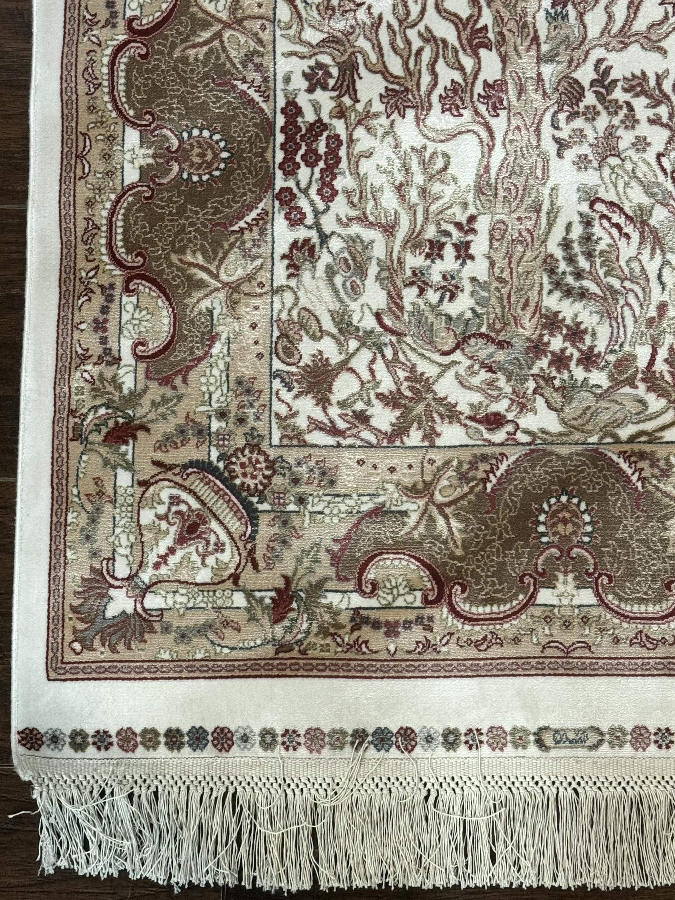 Tree of Life Turkish Silk Rug 2.6 x 4, Ivory, Bamboo Silk - Jewel Rugs