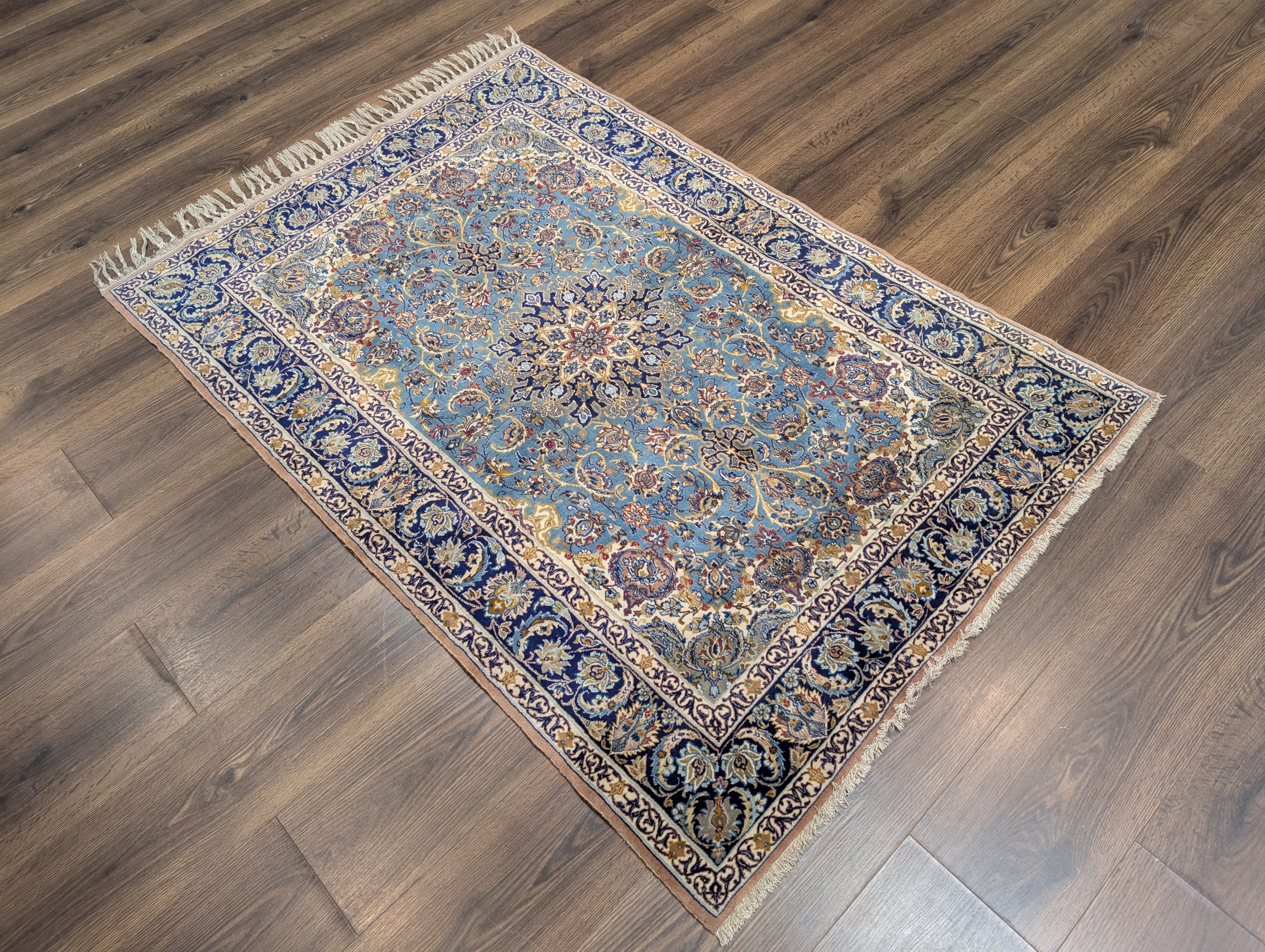 Persian Rug 3.6 x 5, Isfahan Rug, Light Blue, Super Fine 630 KPSI, Silk Foundation - Jewel Rugs